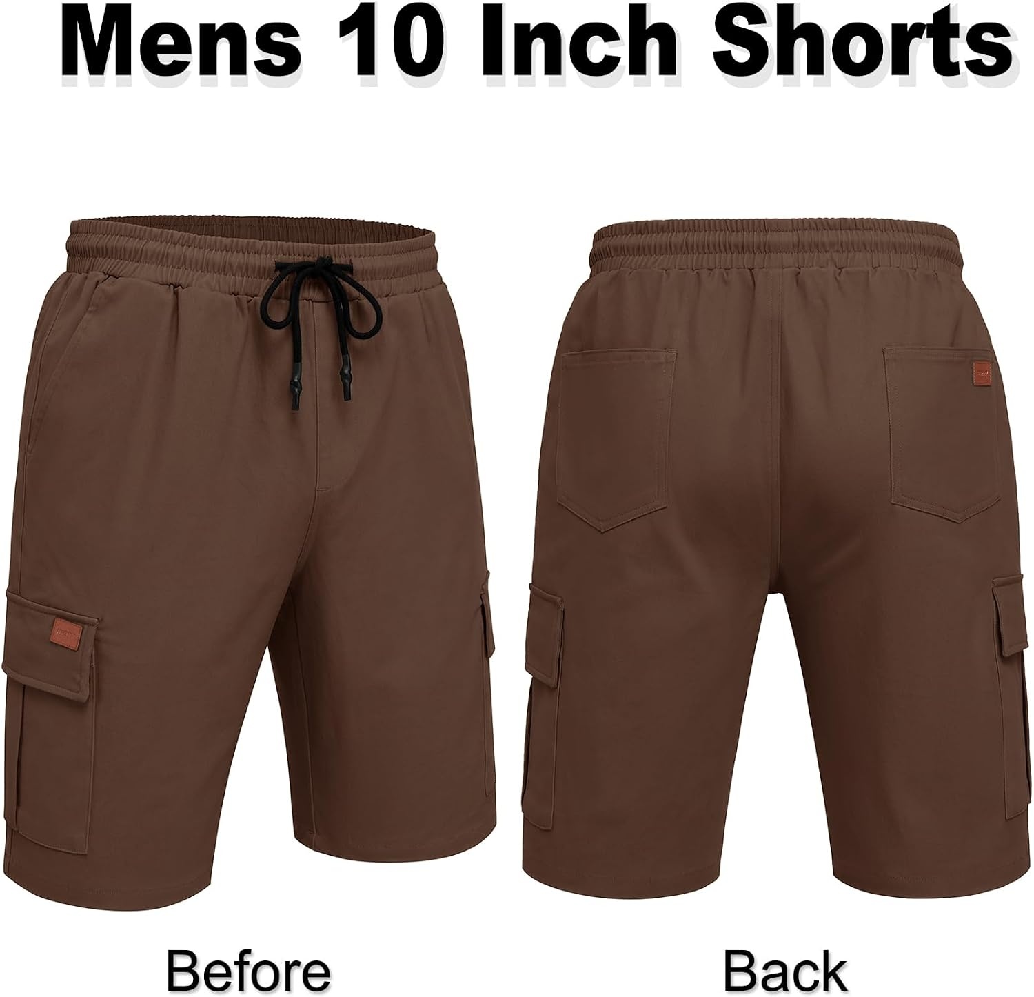 image:imageCOOFANDY Mens Casual Cargo Shorts 10 Cotton Chino Shorts with 6 Pockets Drawstring Elastic Waist Knee Length Loose Fit Summer Twill Fabric Work Shorts for Hiking Walking Outdoor StreetwearBrown