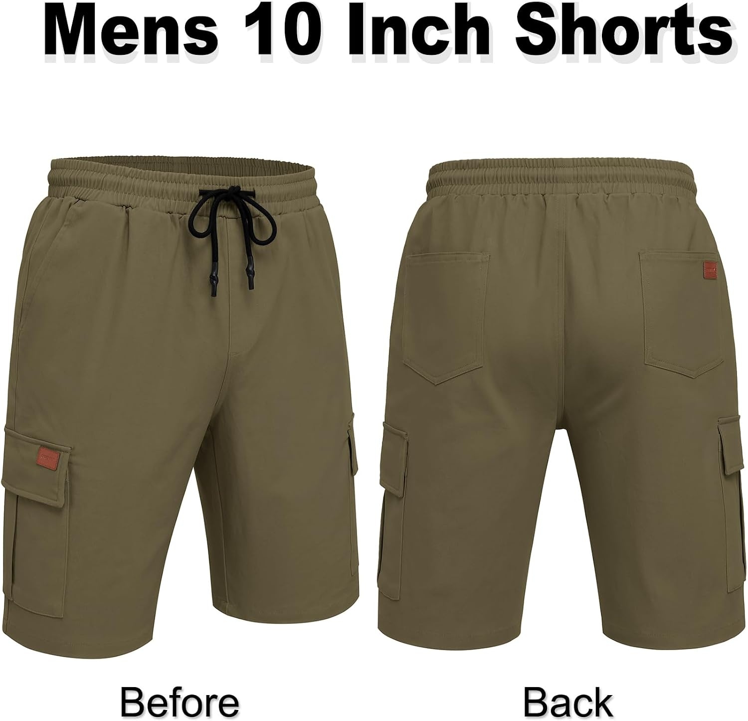 image:imageCOOFANDY Mens Casual Cargo Shorts 10 Cotton Chino Shorts with 6 Pockets Drawstring Elastic Waist Knee Length Loose Fit Summer Twill Fabric Work Shorts for Hiking Walking Outdoor StreetwearOlive Green