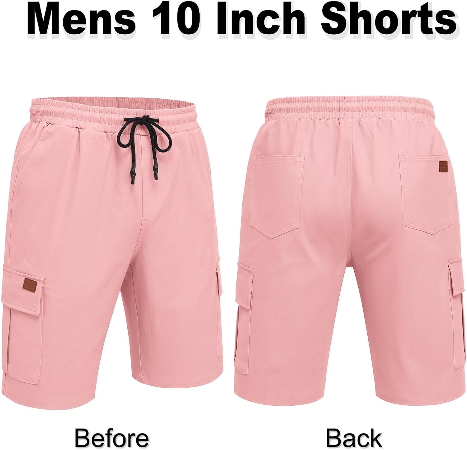image:imageCOOFANDY Mens Casual Cargo Shorts 10 Cotton Chino Shorts with 6 Pockets Drawstring Elastic Waist Knee Length Loose Fit Summer Twill Fabric Work Shorts for Hiking Walking Outdoor StreetwearPink