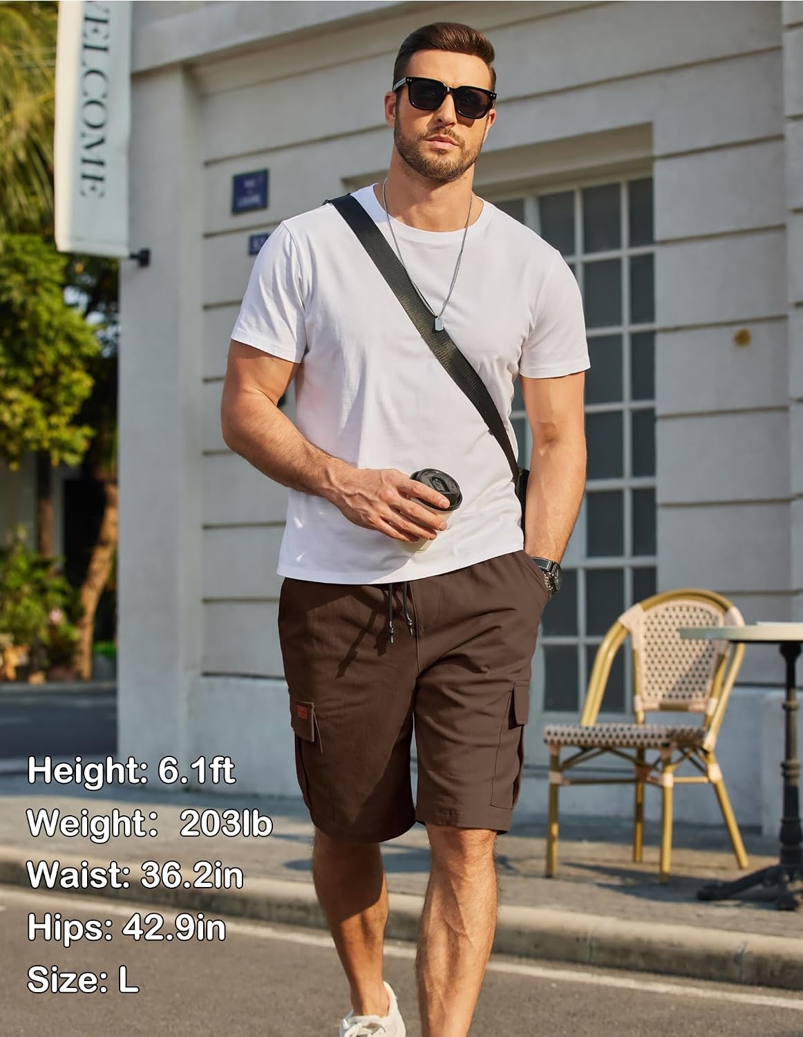 image:imageCOOFANDY Mens Casual Cargo Shorts 10 Cotton Chino Shorts with 6 Pockets Drawstring Elastic Waist Knee Length Loose Fit Summer Twill Fabric Work Shorts for Hiking Walking Outdoor StreetwearBrown