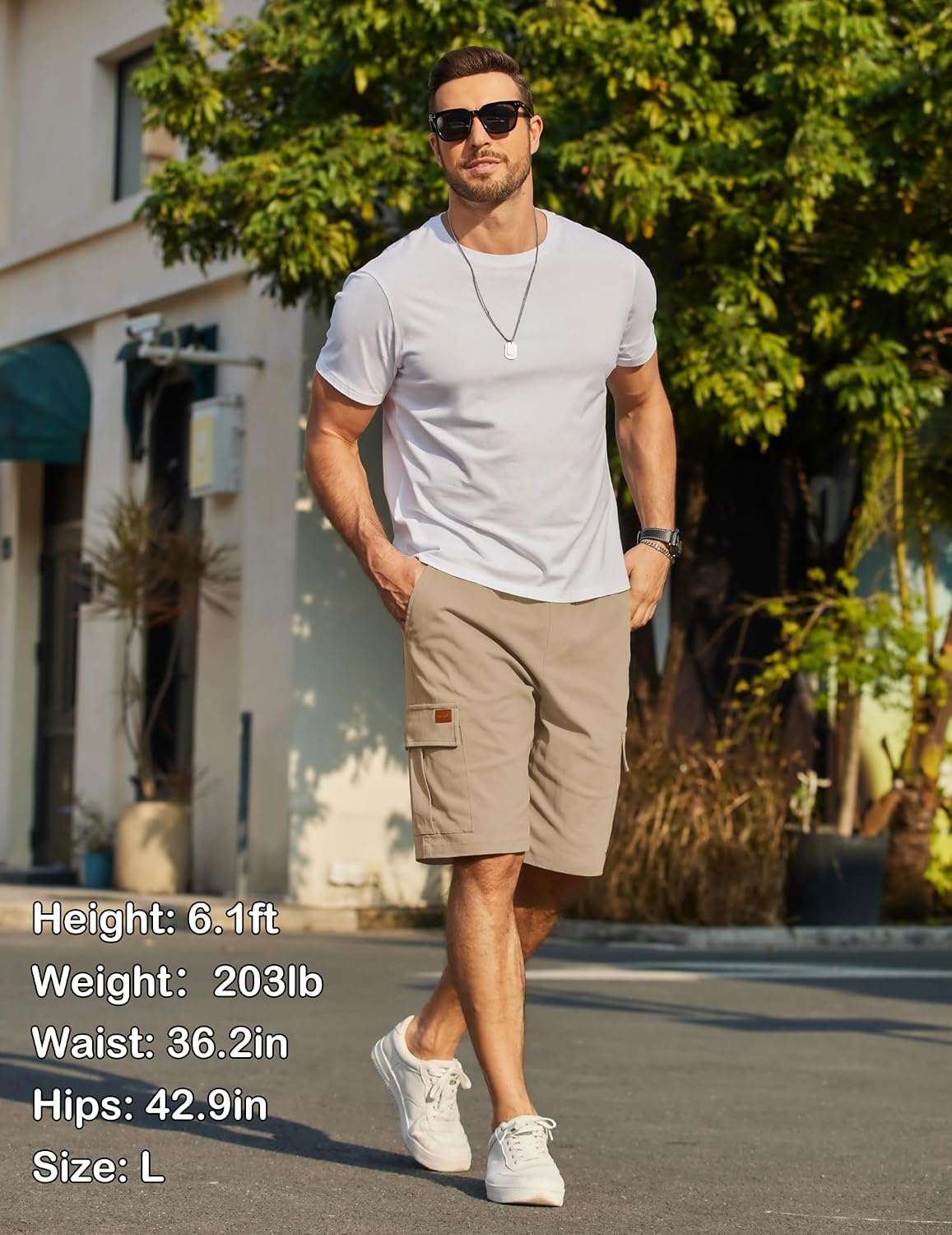 image:imageCOOFANDY Mens Casual Cargo Shorts 10 Cotton Chino Shorts with 6 Pockets Drawstring Elastic Waist Knee Length Loose Fit Summer Twill Fabric Work Shorts for Hiking Walking Outdoor StreetwearKhaki