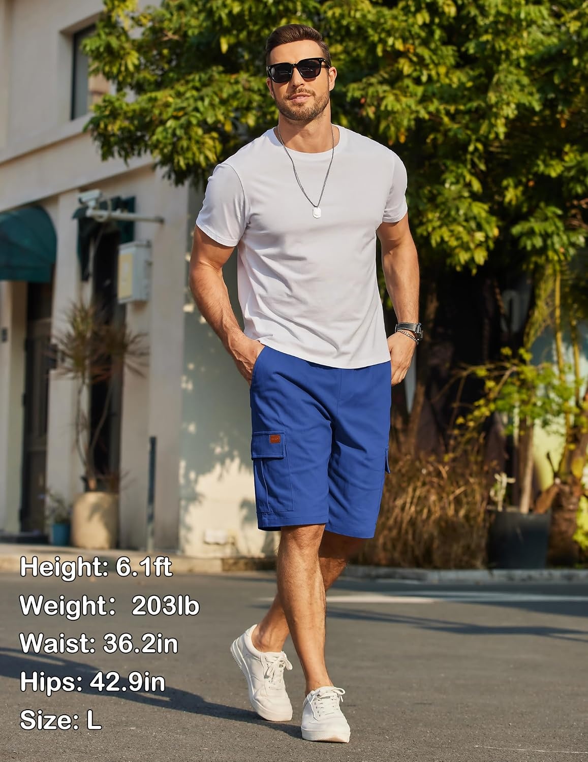 image:imageCOOFANDY Mens Casual Cargo Shorts 10 Cotton Chino Shorts with 6 Pockets Drawstring Elastic Waist Knee Length Loose Fit Summer Twill Fabric Work Shorts for Hiking Walking Outdoor StreetwearRoyal Blue