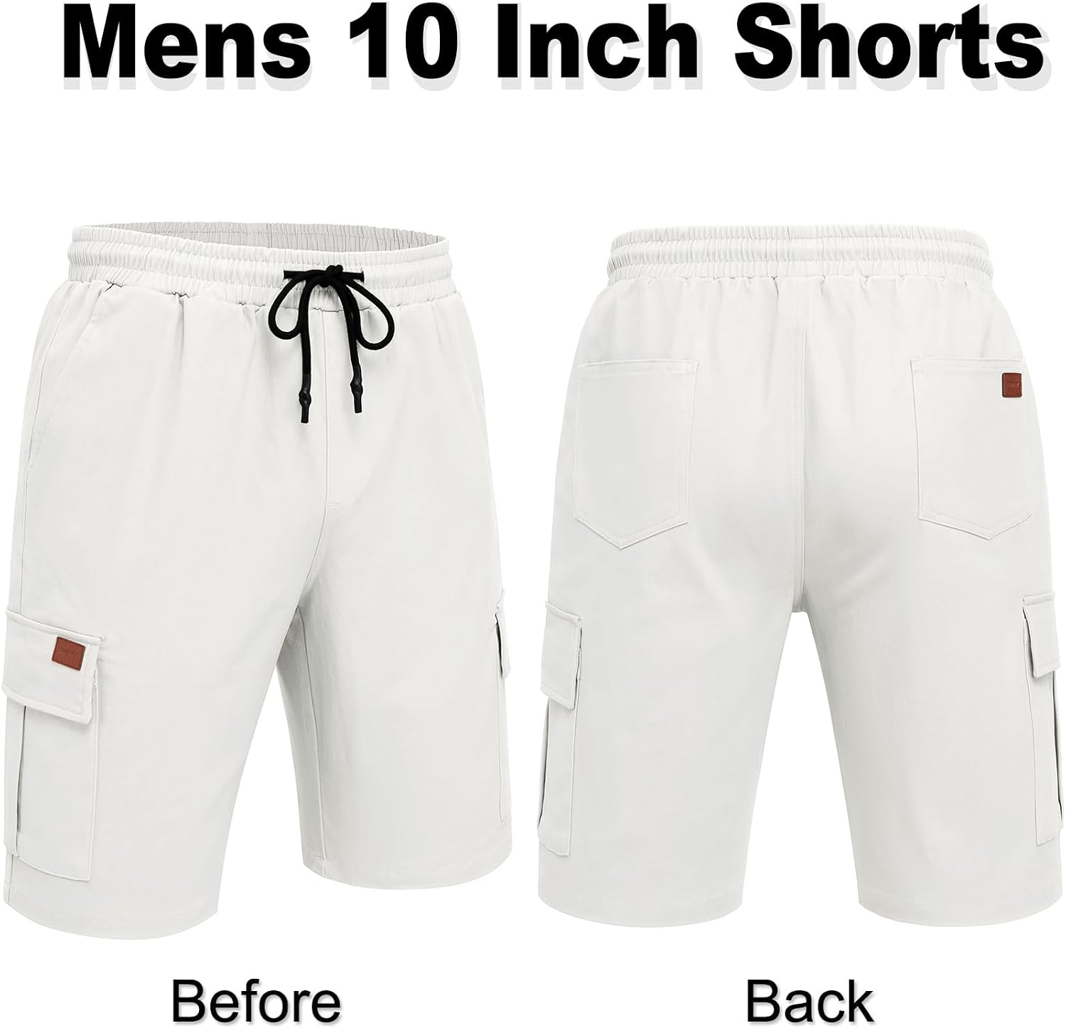image:imageCOOFANDY Mens Casual Cargo Shorts 10 Cotton Chino Shorts with 6 Pockets Drawstring Elastic Waist Knee Length Loose Fit Summer Twill Fabric Work Shorts for Hiking Walking Outdoor StreetwearWhite
