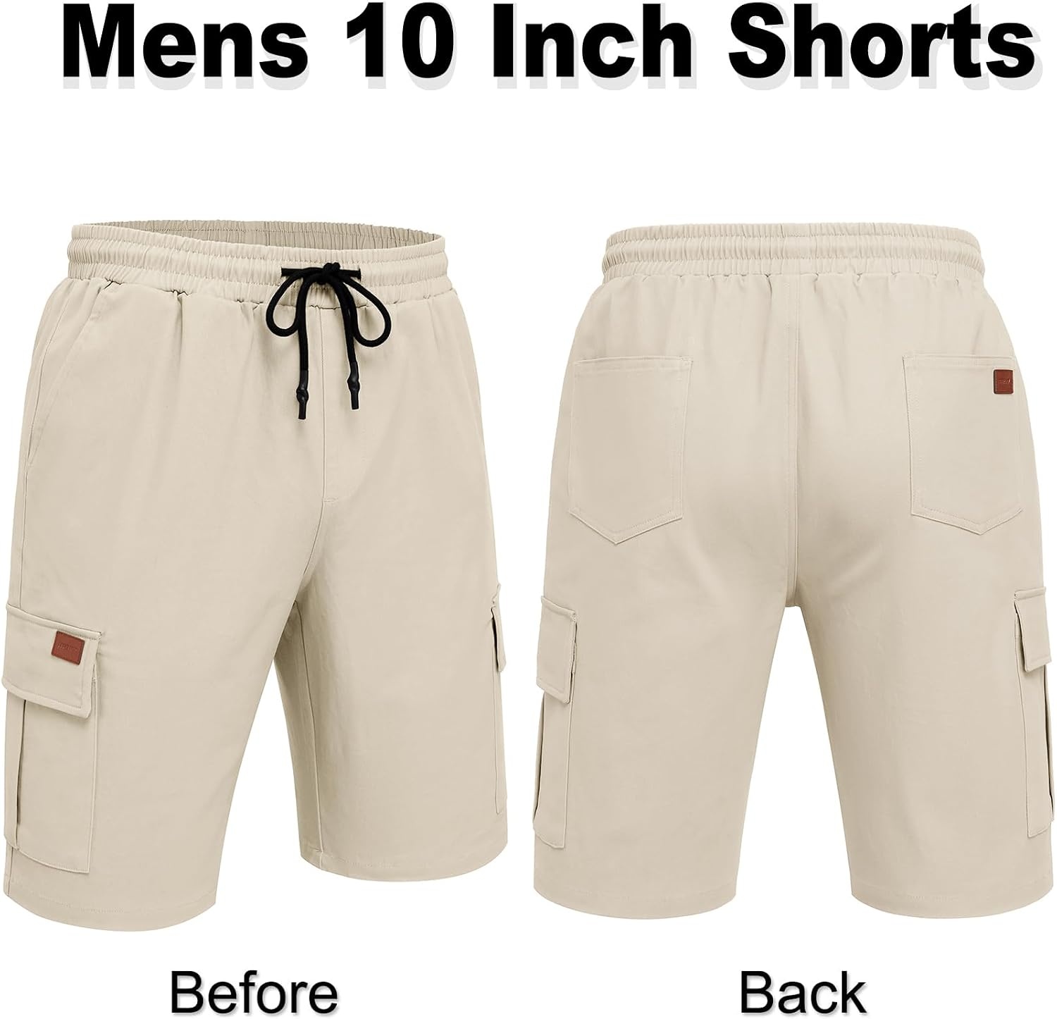 image:imageCOOFANDY Mens Casual Cargo Shorts 10 Cotton Chino Shorts with 6 Pockets Drawstring Elastic Waist Knee Length Loose Fit Summer Twill Fabric Work Shorts for Hiking Walking Outdoor StreetwearLight Khaki