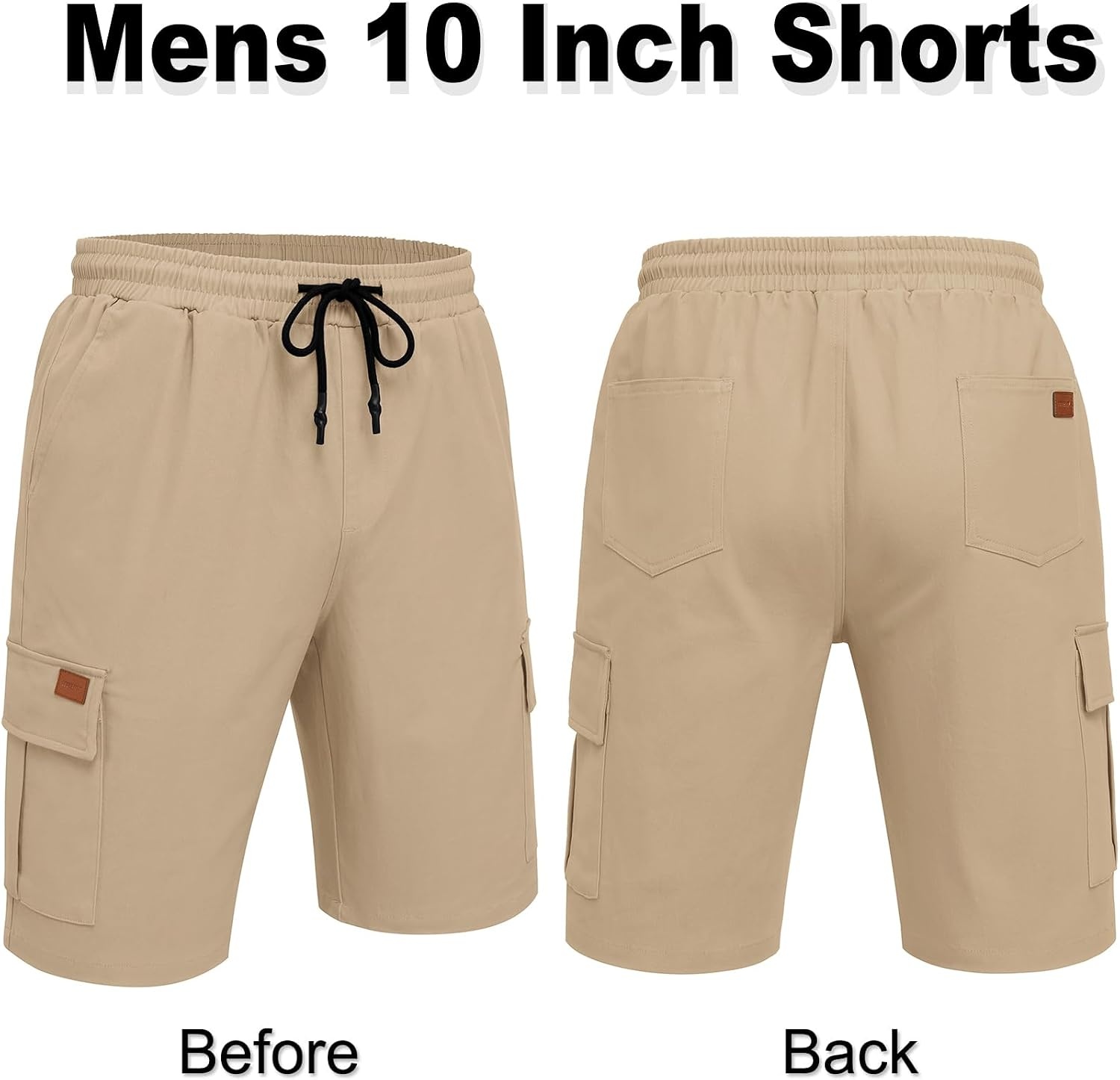 image:imageCOOFANDY Mens Casual Cargo Shorts 10 Cotton Chino Shorts with 6 Pockets Drawstring Elastic Waist Knee Length Loose Fit Summer Twill Fabric Work Shorts for Hiking Walking Outdoor StreetwearKhaki
