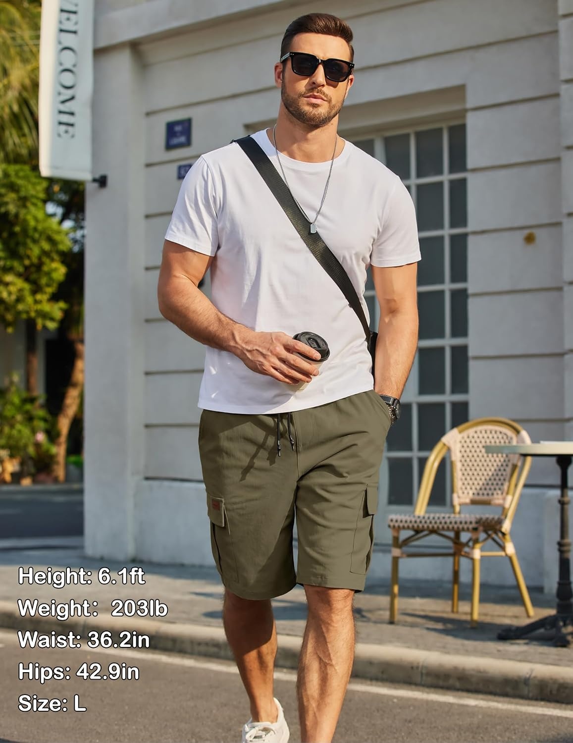 image:imageCOOFANDY Mens Casual Cargo Shorts 10 Cotton Chino Shorts with 6 Pockets Drawstring Elastic Waist Knee Length Loose Fit Summer Twill Fabric Work Shorts for Hiking Walking Outdoor StreetwearOlive Green