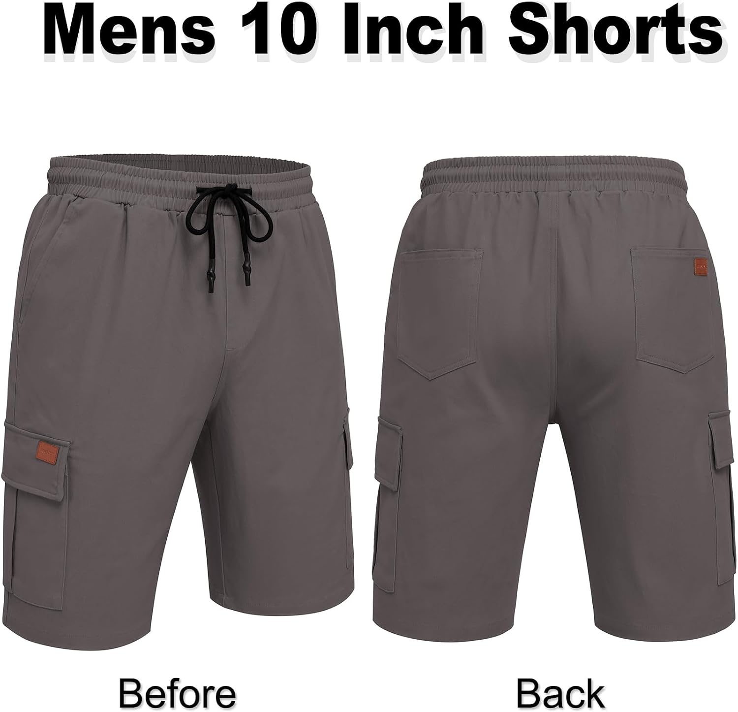 image:imageCOOFANDY Mens Casual Cargo Shorts 10 Cotton Chino Shorts with 6 Pockets Drawstring Elastic Waist Knee Length Loose Fit Summer Twill Fabric Work Shorts for Hiking Walking Outdoor StreetwearDark Grey