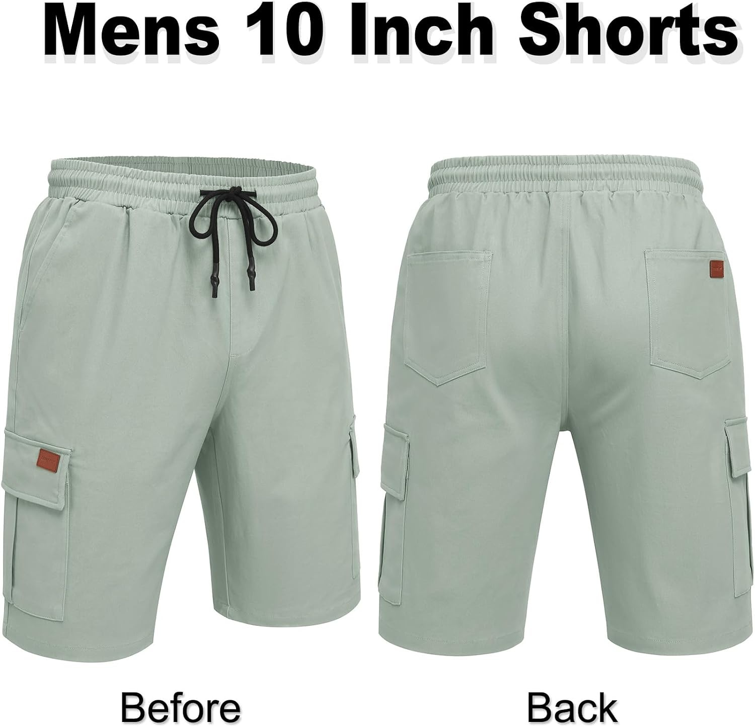 image:imageCOOFANDY Mens Casual Cargo Shorts 10 Cotton Chino Shorts with 6 Pockets Drawstring Elastic Waist Knee Length Loose Fit Summer Twill Fabric Work Shorts for Hiking Walking Outdoor StreetwearLight Green