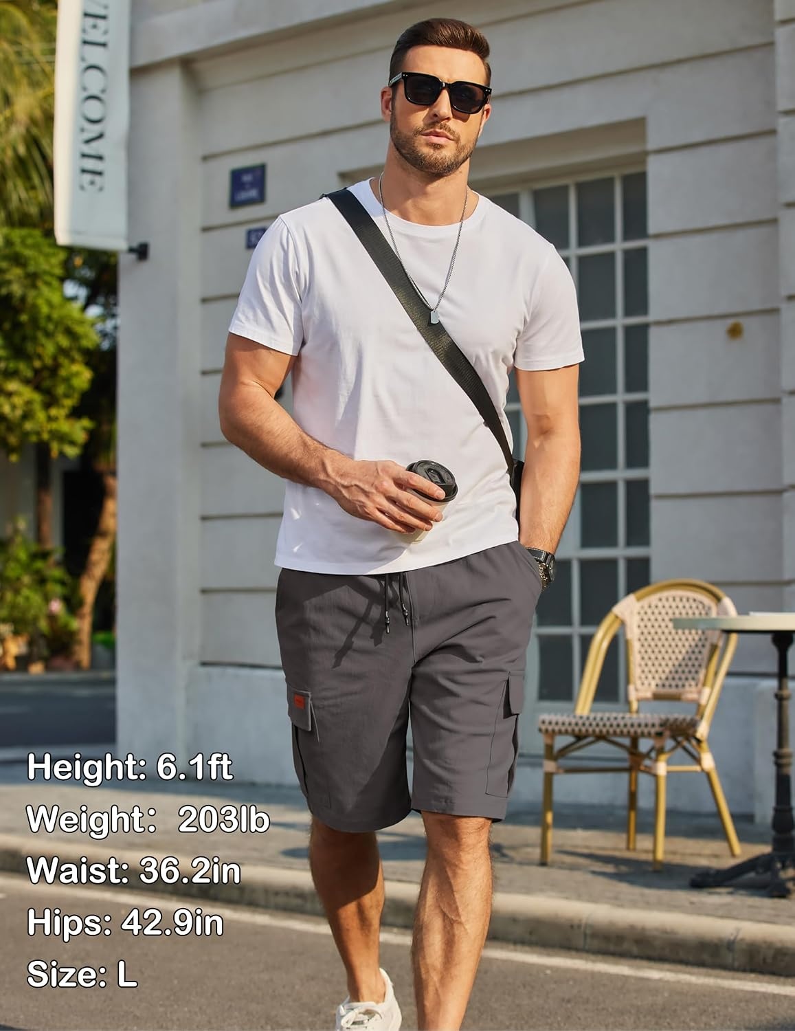 image:imageCOOFANDY Mens Casual Cargo Shorts 10 Cotton Chino Shorts with 6 Pockets Drawstring Elastic Waist Knee Length Loose Fit Summer Twill Fabric Work Shorts for Hiking Walking Outdoor StreetwearDark Grey