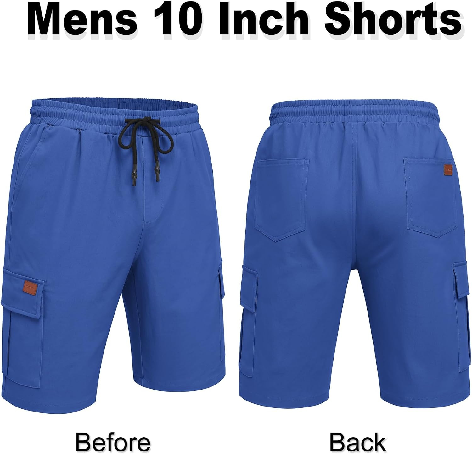 image:imageCOOFANDY Mens Casual Cargo Shorts 10 Cotton Chino Shorts with 6 Pockets Drawstring Elastic Waist Knee Length Loose Fit Summer Twill Fabric Work Shorts for Hiking Walking Outdoor StreetwearRoyal Blue
