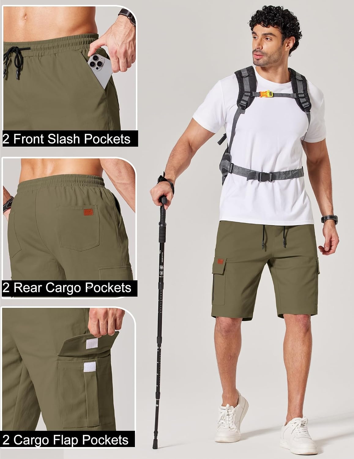image:imageCOOFANDY Mens Casual Cargo Shorts 10 Cotton Chino Shorts with 6 Pockets Drawstring Elastic Waist Knee Length Loose Fit Summer Twill Fabric Work Shorts for Hiking Walking Outdoor StreetwearOlive Green