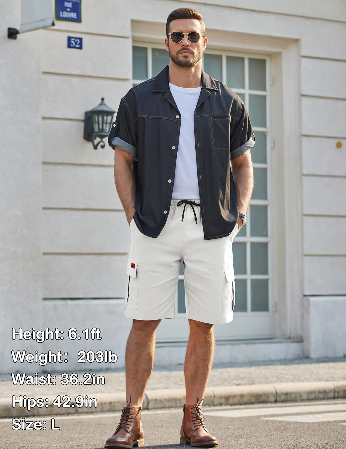image:imageCOOFANDY Mens Casual Cargo Shorts 10 Cotton Chino Shorts with 6 Pockets Drawstring Elastic Waist Knee Length Loose Fit Summer Twill Fabric Work Shorts for Hiking Walking Outdoor StreetwearWhite