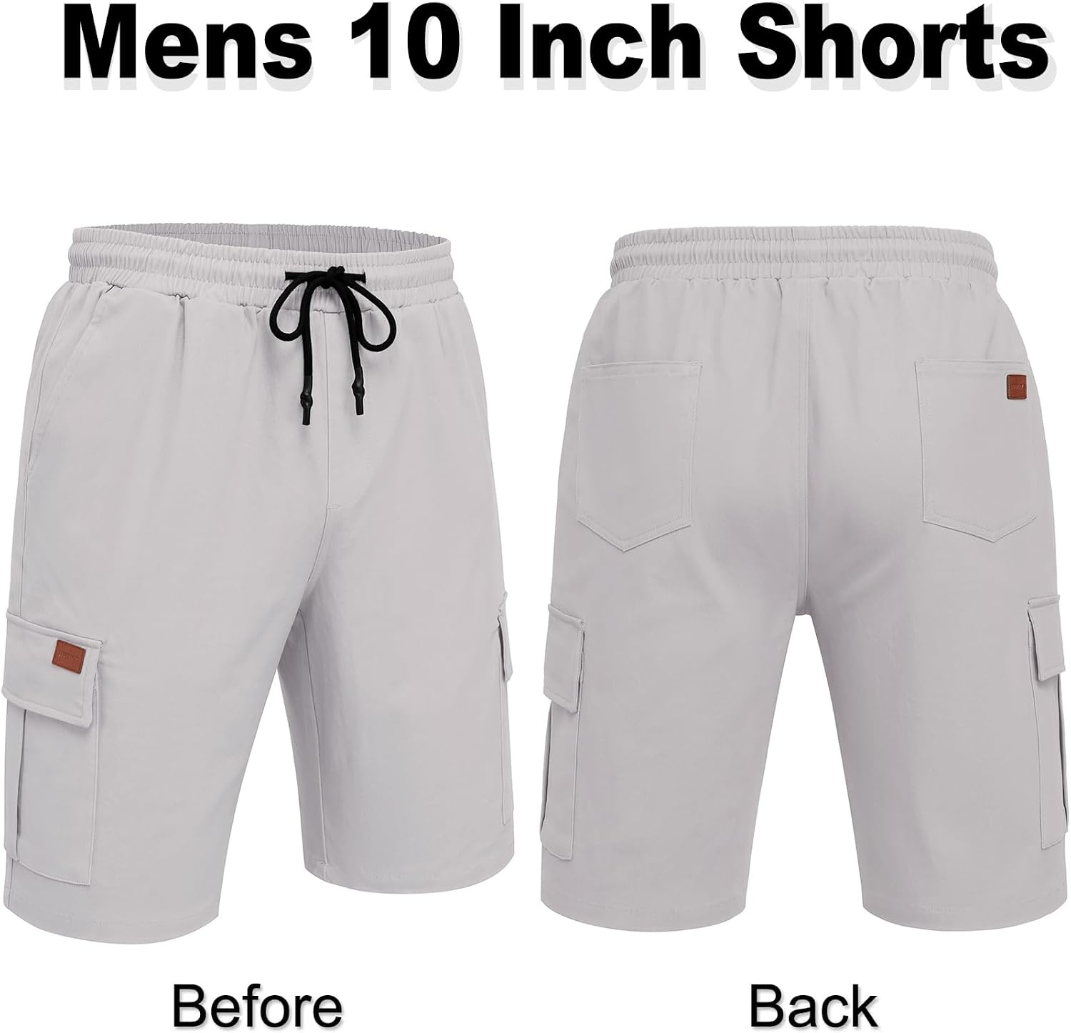 image:imageCOOFANDY Mens Casual Cargo Shorts 10 Cotton Chino Shorts with 6 Pockets Drawstring Elastic Waist Knee Length Loose Fit Summer Twill Fabric Work Shorts for Hiking Walking Outdoor StreetwearLight Grey