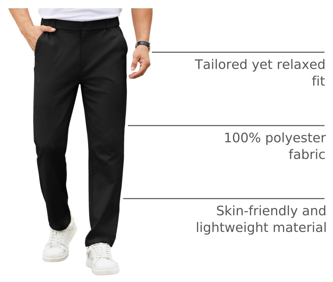 image:imageCOOFANDY Mens Casual Chino Pants Elastic Waist ClassicFit Dress Slacks Hybrid Waistband Flat Front Lightweight Stretchy Comfortable Straight Leg Business Casual TrousersBlack