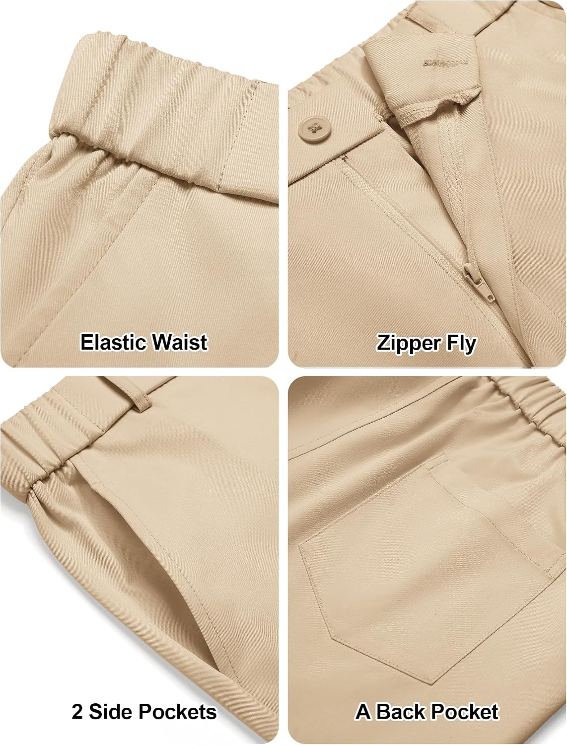 image:imageCOOFANDY Mens Casual Chino Pants Elastic Waist ClassicFit Dress Slacks Hybrid Waistband Flat Front Lightweight Stretchy Comfortable Straight Leg Business Casual TrousersKhaki