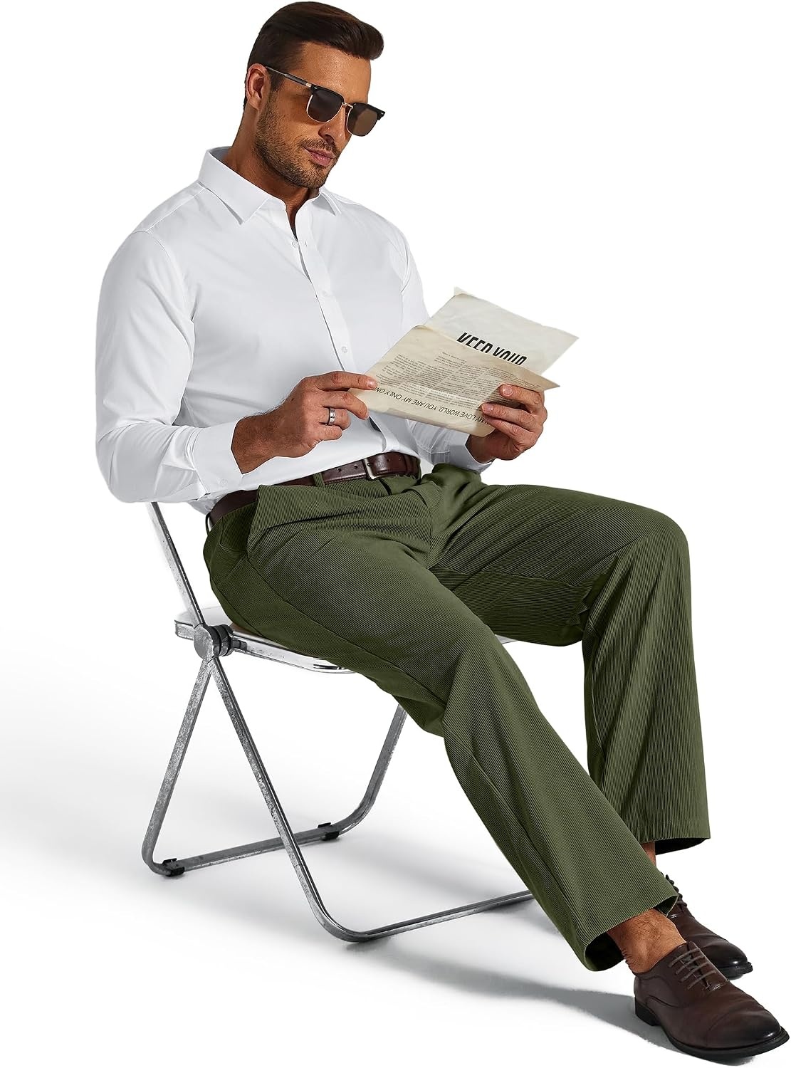 image:imageCOOFANDY Mens Corduroy Pant Straight Fit Flat Front Casual Dress Slacks Hybrid Waistand Soft Breathable Resistant to Pilling FineWale Corduroy Old Money Everyday Weekend Work WearLight Green