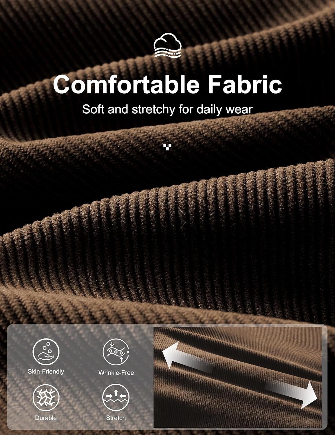 image:imageCOOFANDY Mens Corduroy Pant Straight Fit Flat Front Casual Dress Slacks Hybrid Waistand Soft Breathable Resistant to Pilling FineWale Corduroy Old Money Everyday Weekend Work WearDark Brown