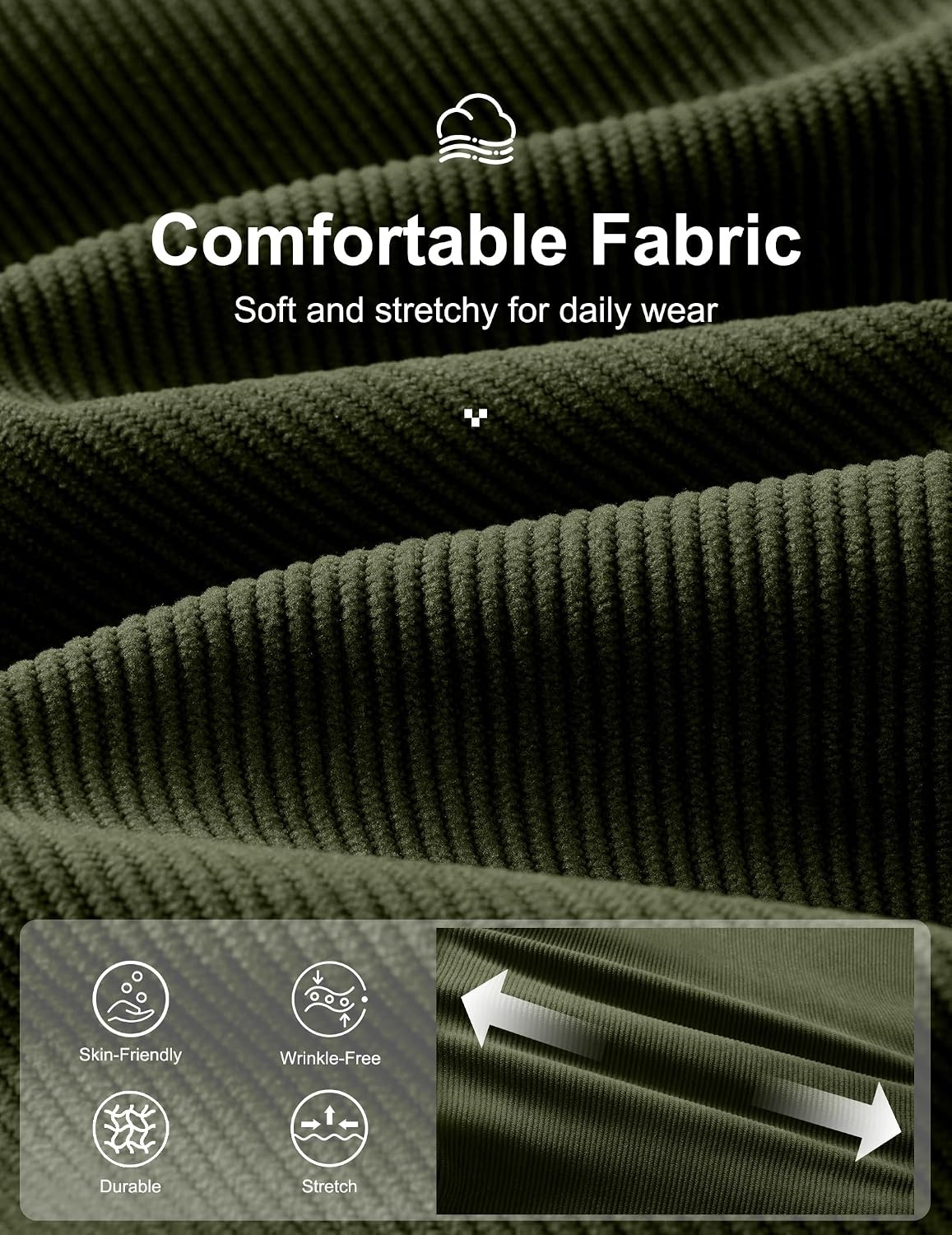 image:imageCOOFANDY Mens Corduroy Pant Straight Fit Flat Front Casual Dress Slacks Hybrid Waistand Soft Breathable Resistant to Pilling FineWale Corduroy Old Money Everyday Weekend Work WearLight Green