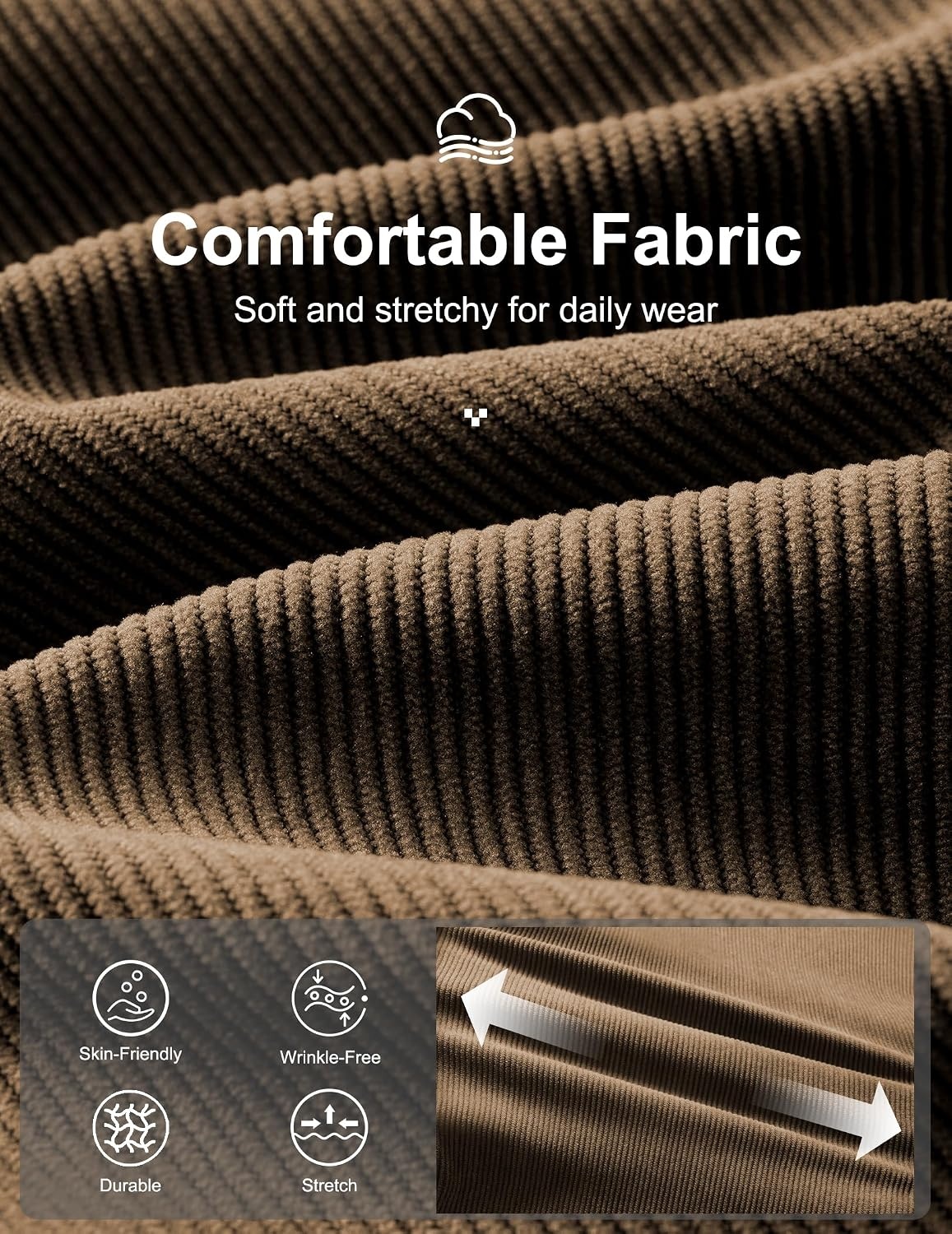 image:imageCOOFANDY Mens Corduroy Pant Straight Fit Flat Front Casual Dress Slacks Hybrid Waistand Soft Breathable Resistant to Pilling FineWale Corduroy Old Money Everyday Weekend Work WearBrown