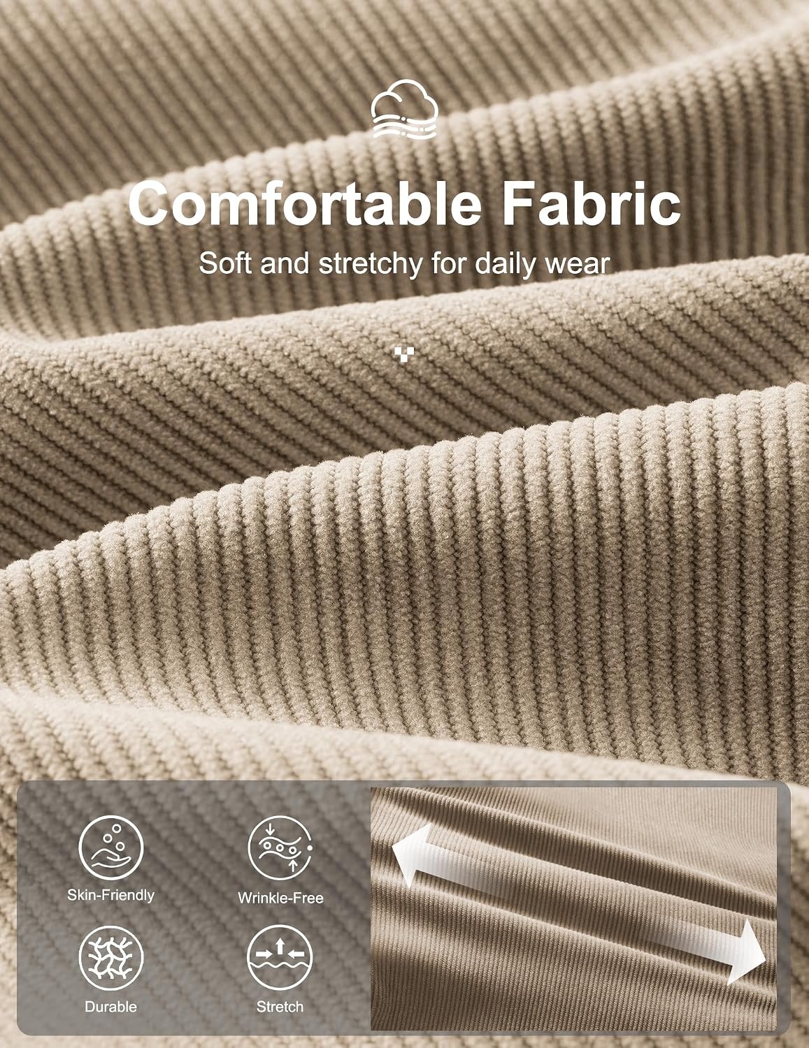 image:imageCOOFANDY Mens Corduroy Pant Straight Fit Flat Front Casual Dress Slacks Hybrid Waistand Soft Breathable Resistant to Pilling FineWale Corduroy Old Money Everyday Weekend Work WearKhaki