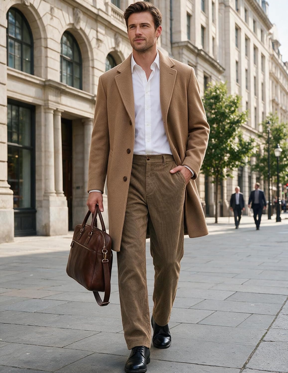 image:imageCOOFANDY Mens Corduroy Pant Straight Fit Flat Front Casual Dress Slacks Hybrid Waistand Soft Breathable Resistant to Pilling FineWale Corduroy Old Money Everyday Weekend Work WearBrown