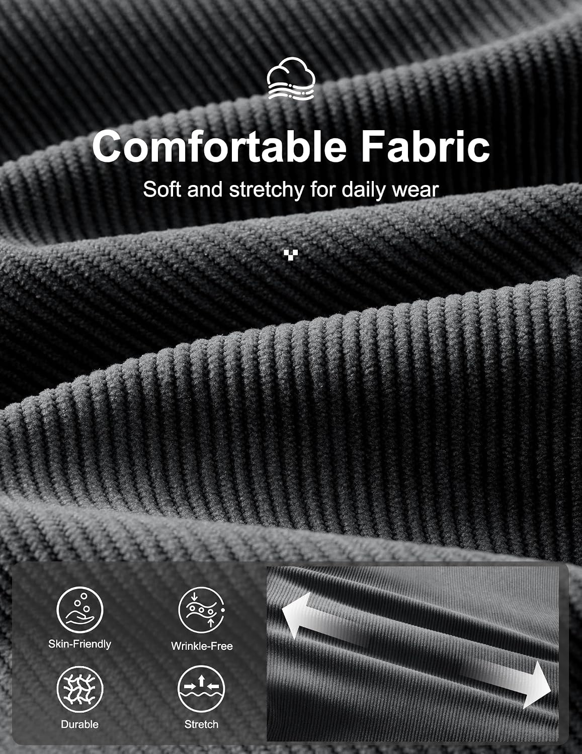 image:imageCOOFANDY Mens Corduroy Pant Straight Fit Flat Front Casual Dress Slacks Hybrid Waistand Soft Breathable Resistant to Pilling FineWale Corduroy Old Money Everyday Weekend Work WearGray