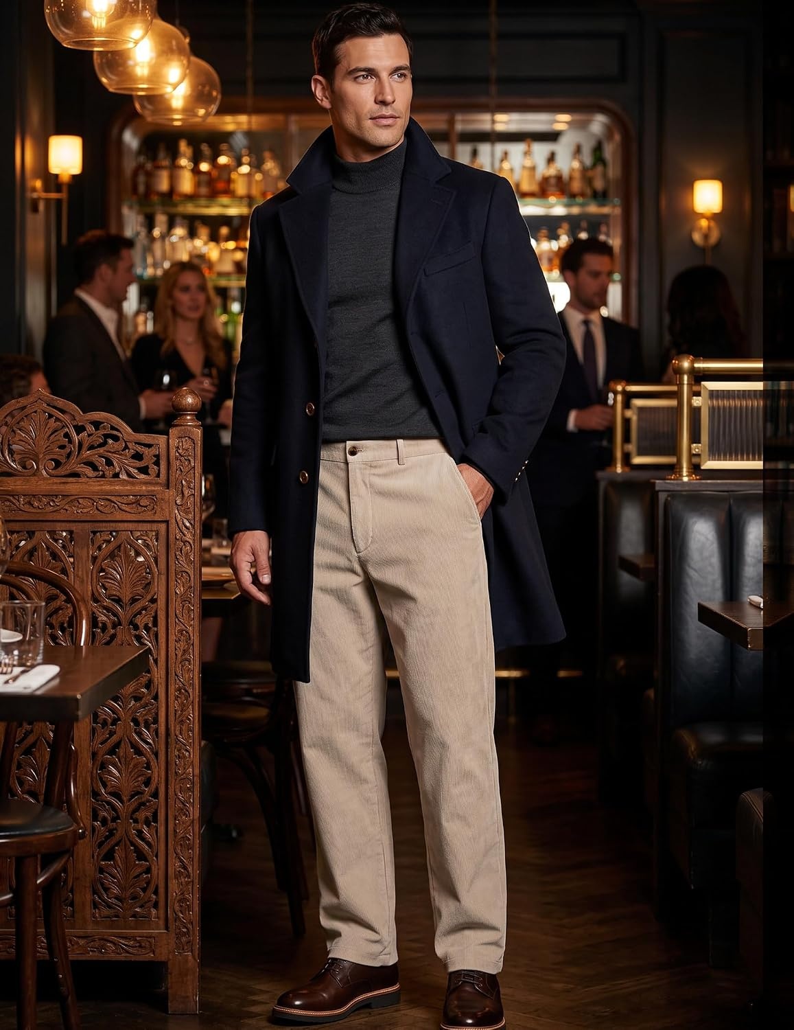 image:imageCOOFANDY Mens Corduroy Pant Straight Fit Flat Front Casual Dress Slacks Hybrid Waistand Soft Breathable Resistant to Pilling FineWale Corduroy Old Money Everyday Weekend Work WearKhaki
