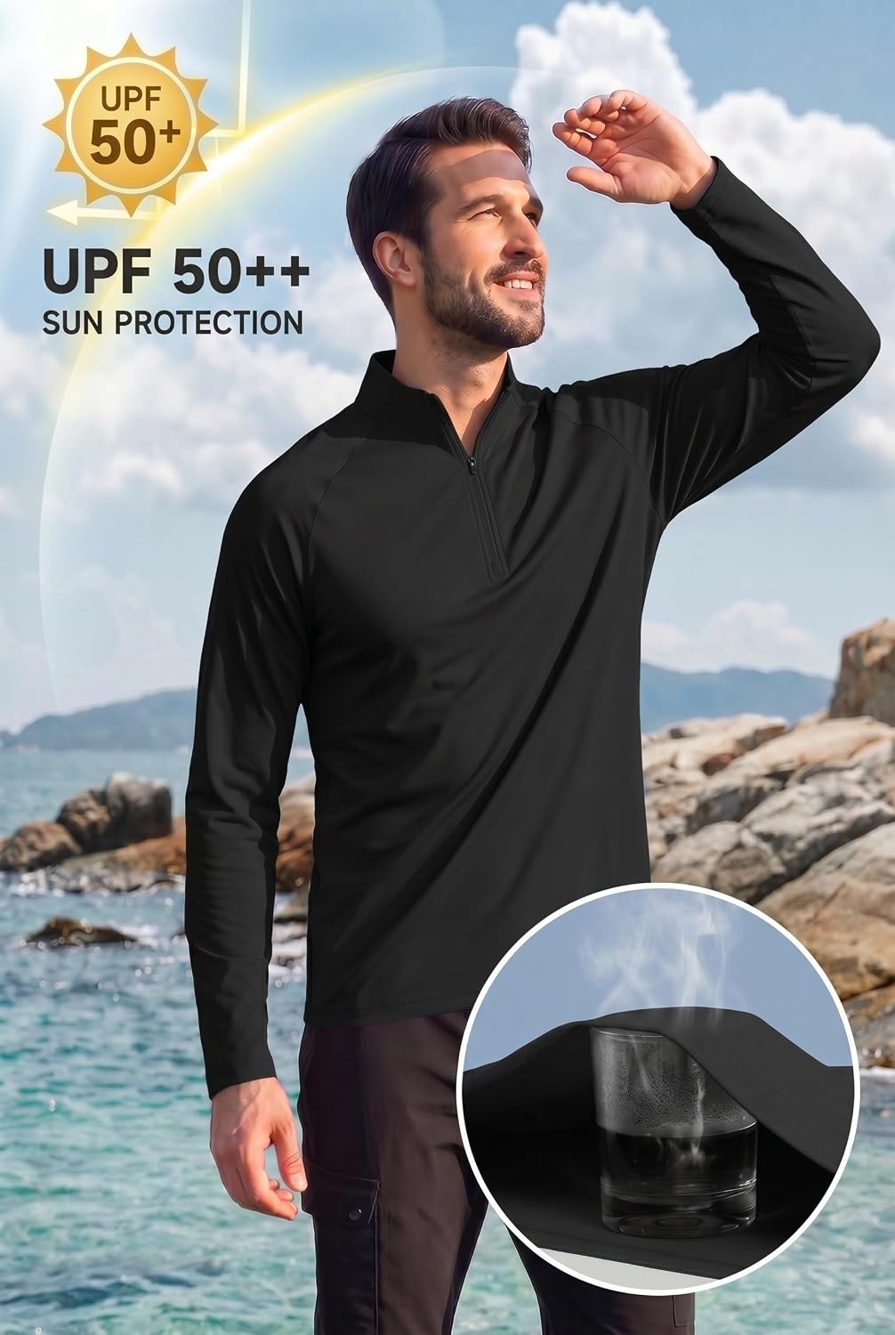 image:imageCOOFANDY Mens Quarter Zip Pullover Athletic Running Shirts Long Sleeve 14 Zip Mock Neck Lightweight Moisture Wicking Breathable UPF 50 Sun Protection Golf Workout Gym Hiking SportsBlack