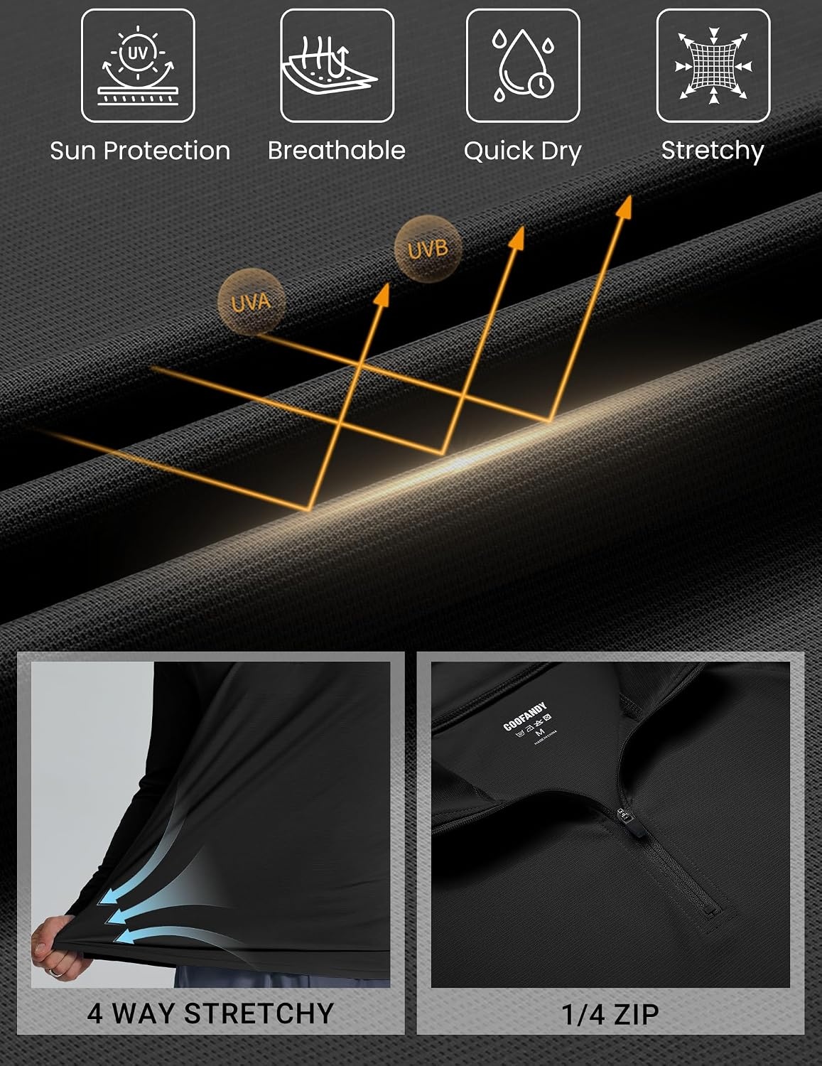 image:imageCOOFANDY Mens Quarter Zip Pullover Athletic Running Shirts Long Sleeve 14 Zip Mock Neck Lightweight Moisture Wicking Breathable UPF 50 Sun Protection Golf Workout Gym Hiking SportsBlack