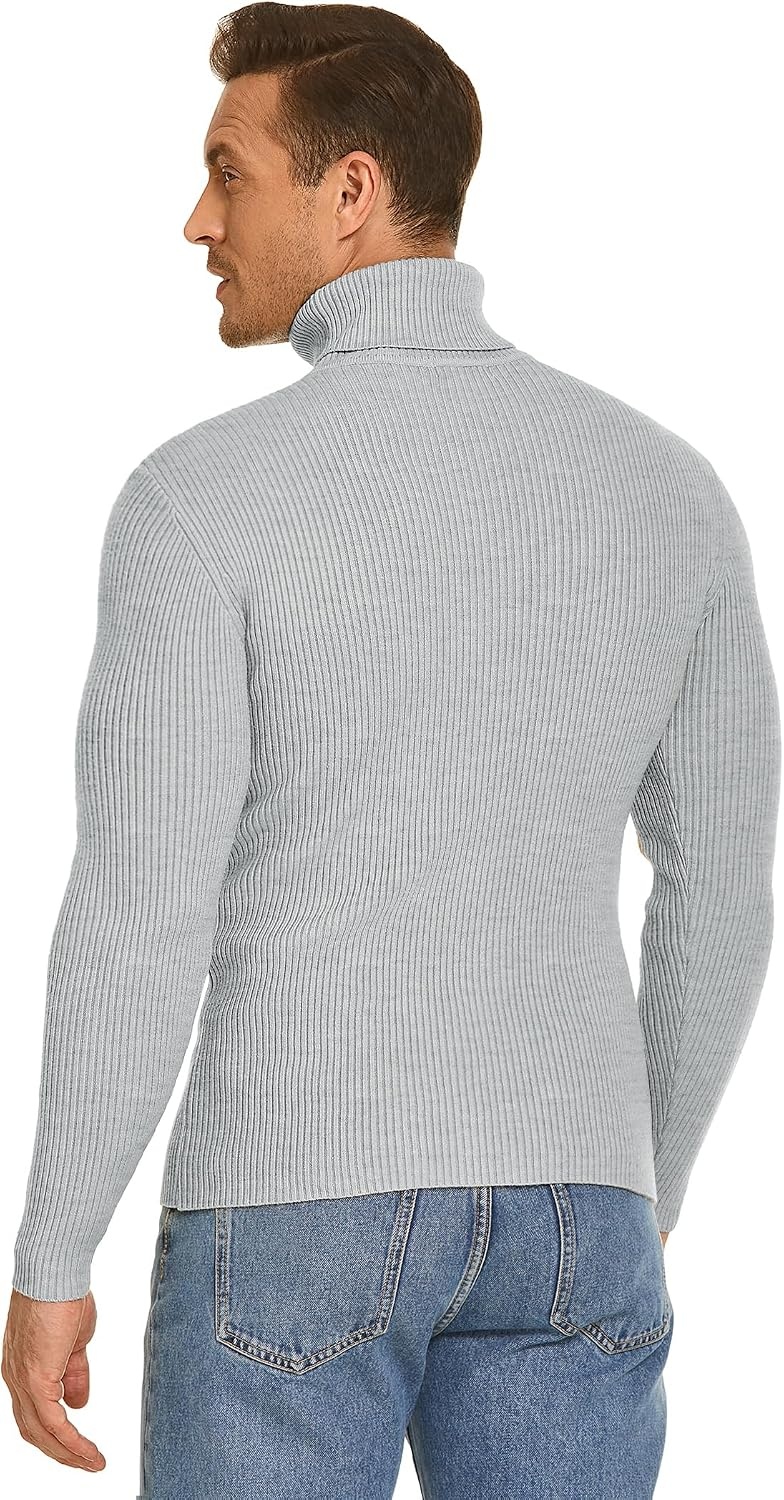 image:imageCOOFANDY Mens Ribbed Slim Fit Knitted Pullover Casual Turtleneck Sweater Premium antishrink knit turtleneck Soft warm amp stretchyperfect for casual work or outdoor wear in fallwinterGrey