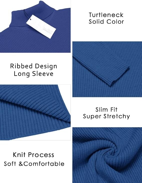 image:imageCOOFANDY Mens Ribbed Slim Fit Knitted Pullover Casual Turtleneck Sweater Premium antishrink knit turtleneck Soft warm amp stretchyperfect for casual work or outdoor wear in fallwinterCornflower Blue