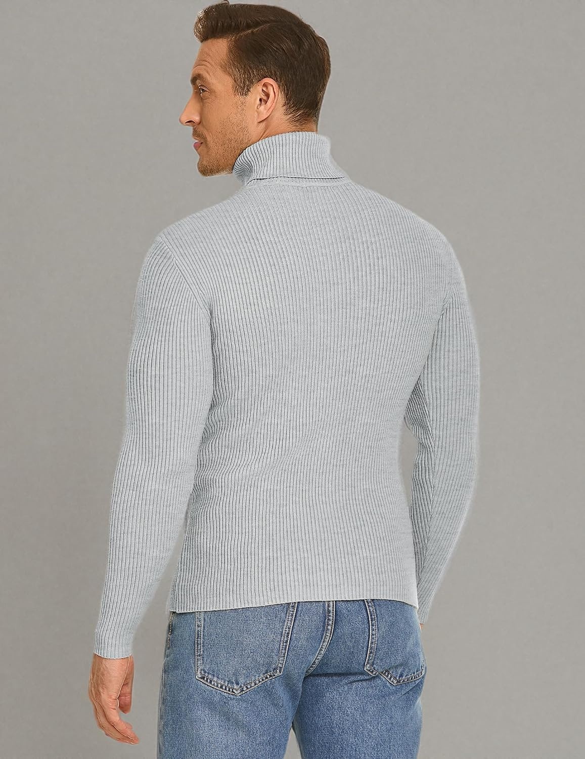 image:imageCOOFANDY Mens Ribbed Slim Fit Knitted Pullover Casual Turtleneck Sweater Premium antishrink knit turtleneck Soft warm amp stretchyperfect for casual work or outdoor wear in fallwinterGrey