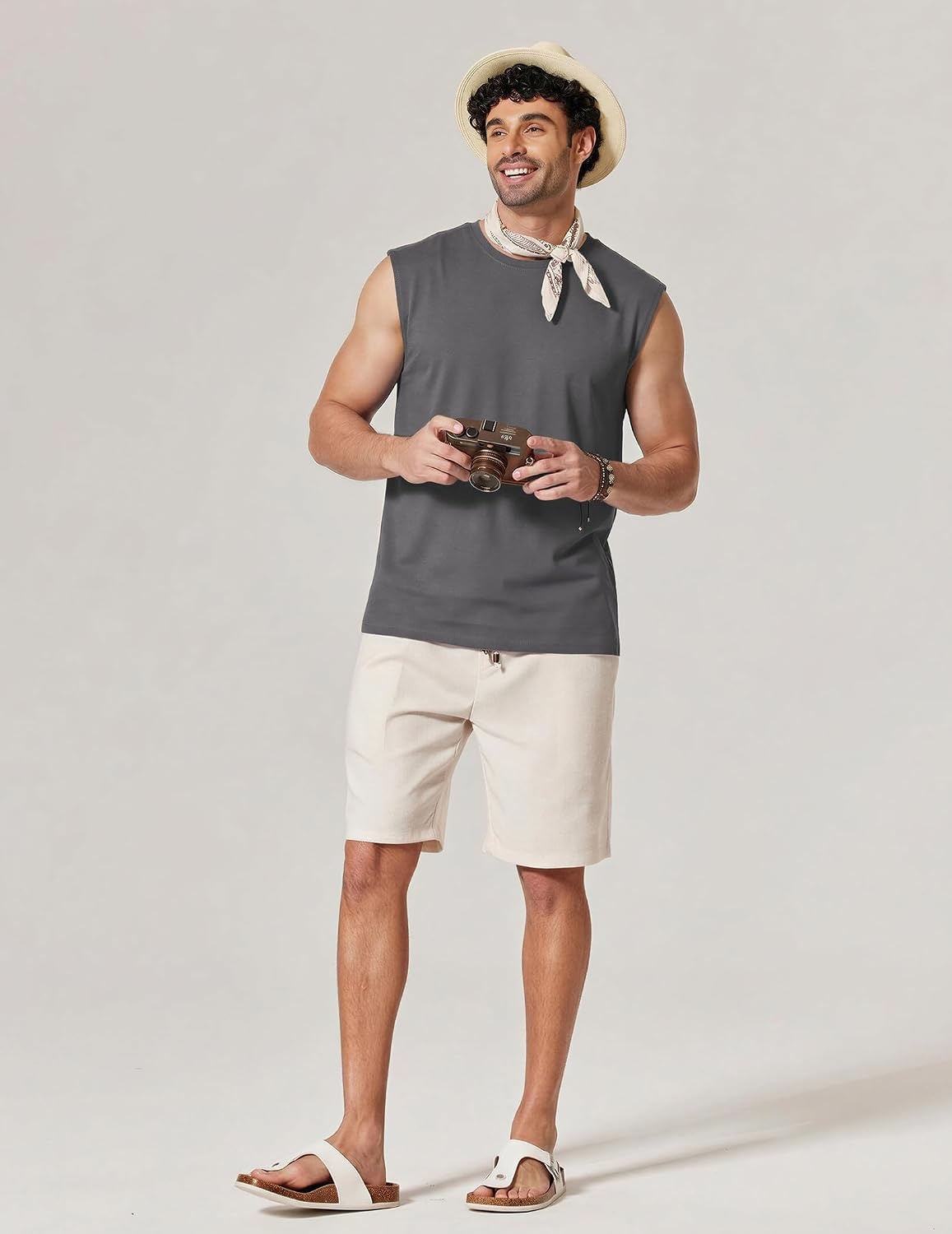 image:imageCOOFANDY Mens Sleeveless Shirts 100 Cotton Workout Tank Tops Cut Off Shirts Gym Muscle Loose Fit TeeDark Grey
