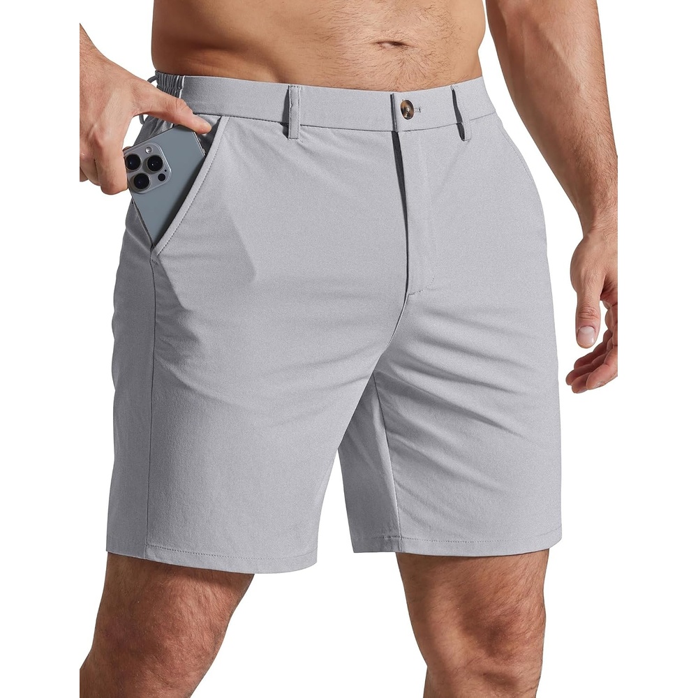 image:imageCOOFANDY Men Casual Shorts 7 Stretch Quick Dry Golf Shorts with 4 Pockets Flat Front Back Elastic Waistband Button Closure Moisture Wicking Comfy Lightweight Shorts Dress for Hiking Work RunningLight Grey