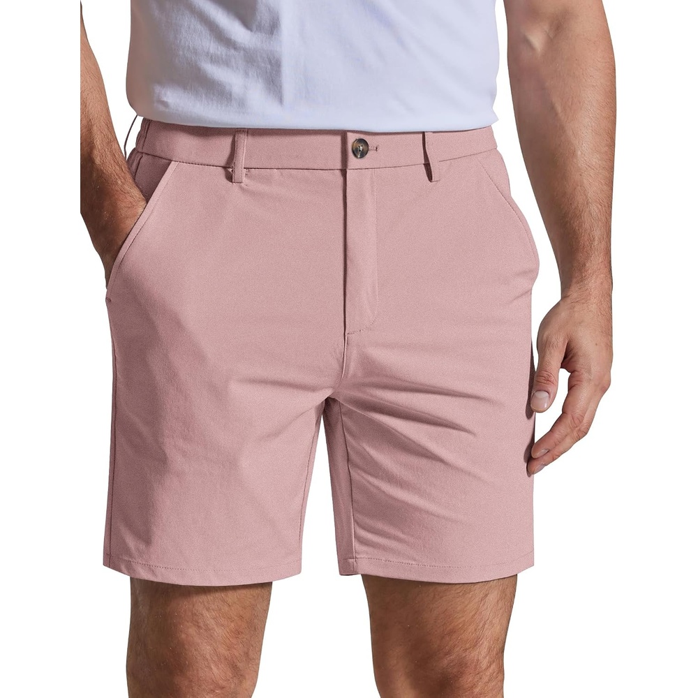 image:imageCOOFANDY Men Casual Shorts 7 Stretch Quick Dry Golf Shorts with 4 Pockets Flat Front Back Elastic Waistband Button Closure Moisture Wicking Comfy Lightweight Shorts Dress for Hiking Work RunningPink