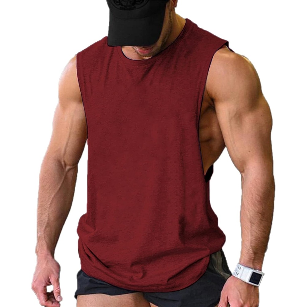 image:imageCOOFANDY Men Workout Tank Top 2 Pack Gym Bodybuilding Sleeveless T Shirts Cut Off Muscle Shirts MoistureWicking Tees Drop Arm Open Side Round Neck Design Fitness Running Jogging Tank Top ShirtsWine Red1pcs