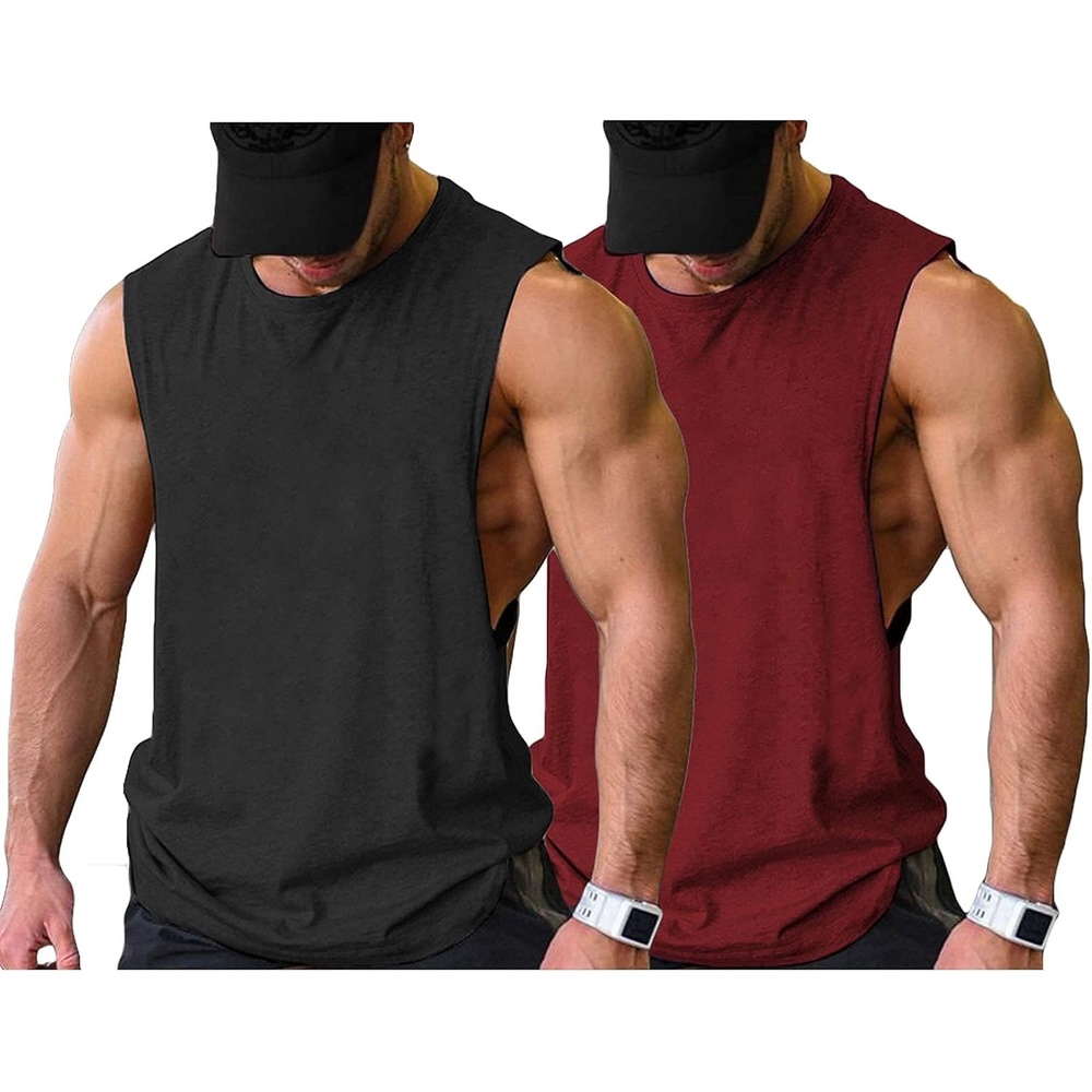 image:imageCOOFANDY Men Workout Tank Top 2 Pack Gym Bodybuilding Sleeveless T Shirts Cut Off Muscle Shirts MoistureWicking Tees Drop Arm Open Side Round Neck Design Fitness Running Jogging Tank Top ShirtsBlackWine Red2pcs