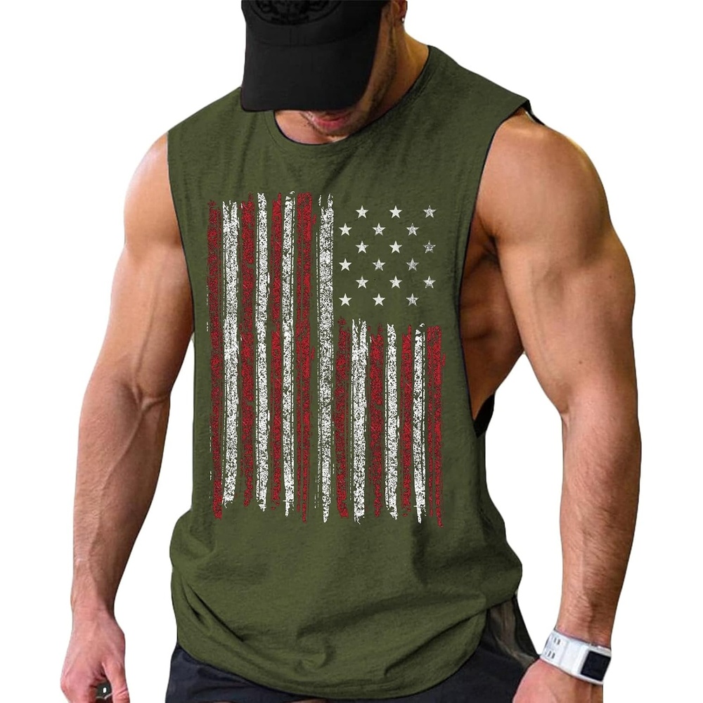 image:imageCOOFANDY Men Workout Tank Top 2 Pack Gym Bodybuilding Sleeveless T Shirts Cut Off Muscle Shirts MoistureWicking Tees Drop Arm Open Side Round Neck Design Fitness Running Jogging Tank Top ShirtsArmy Green Flag