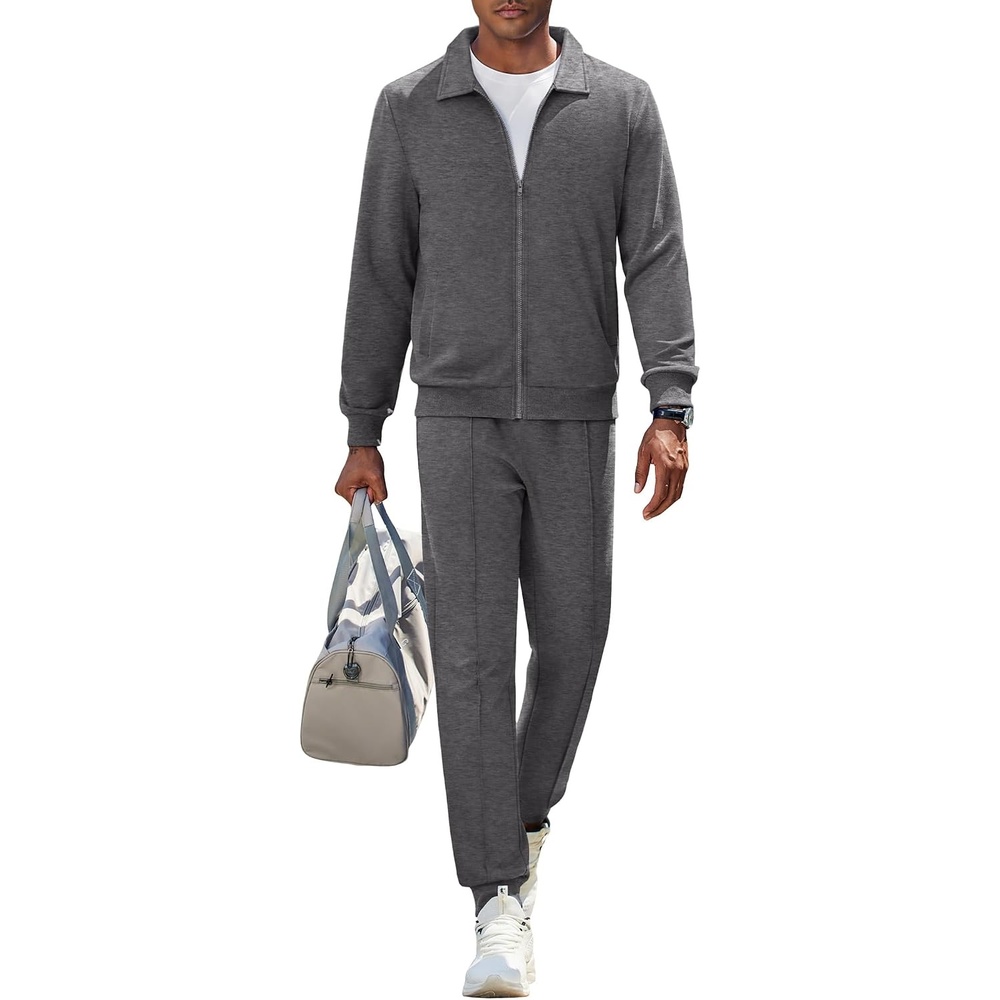 image:imageCOOFANDY Mens Athletic Tracksuit 2 Piece Sweat Suits Jacket and Pants Set Tennis Sport Jogging Outfit Leisure Casual Style Full Zip Design Lightweight and Breathable Fabric Fashion StreetwearDark Gray