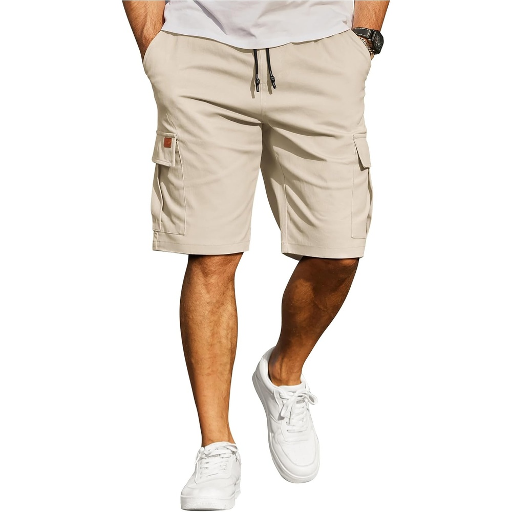 image:imageCOOFANDY Mens Casual Cargo Shorts 10 Cotton Chino Shorts with 6 Pockets Drawstring Elastic Waist Knee Length Loose Fit Summer Twill Fabric Work Shorts for Hiking Walking Outdoor StreetwearLight Khaki