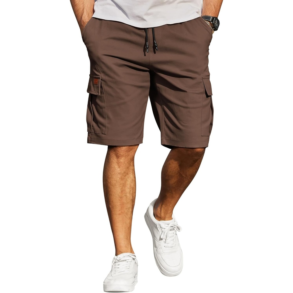 image:imageCOOFANDY Mens Casual Cargo Shorts 10 Cotton Chino Shorts with 6 Pockets Drawstring Elastic Waist Knee Length Loose Fit Summer Twill Fabric Work Shorts for Hiking Walking Outdoor StreetwearBrown