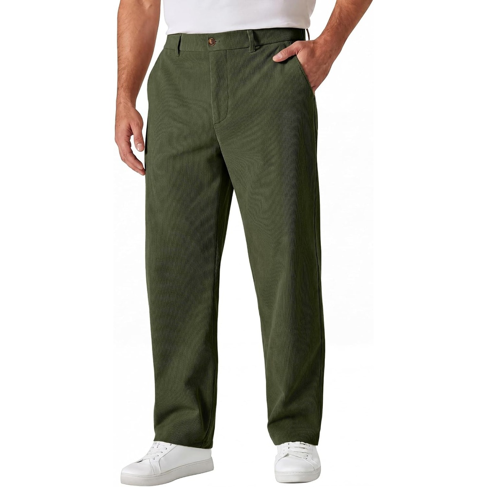 image:imageCOOFANDY Mens Corduroy Pant Straight Fit Flat Front Casual Dress Slacks  Hybrid Waistand Soft Breathable Resistant to Pilling FineWale Corduroy Old Money Everyday Weekend Work WearLight Green