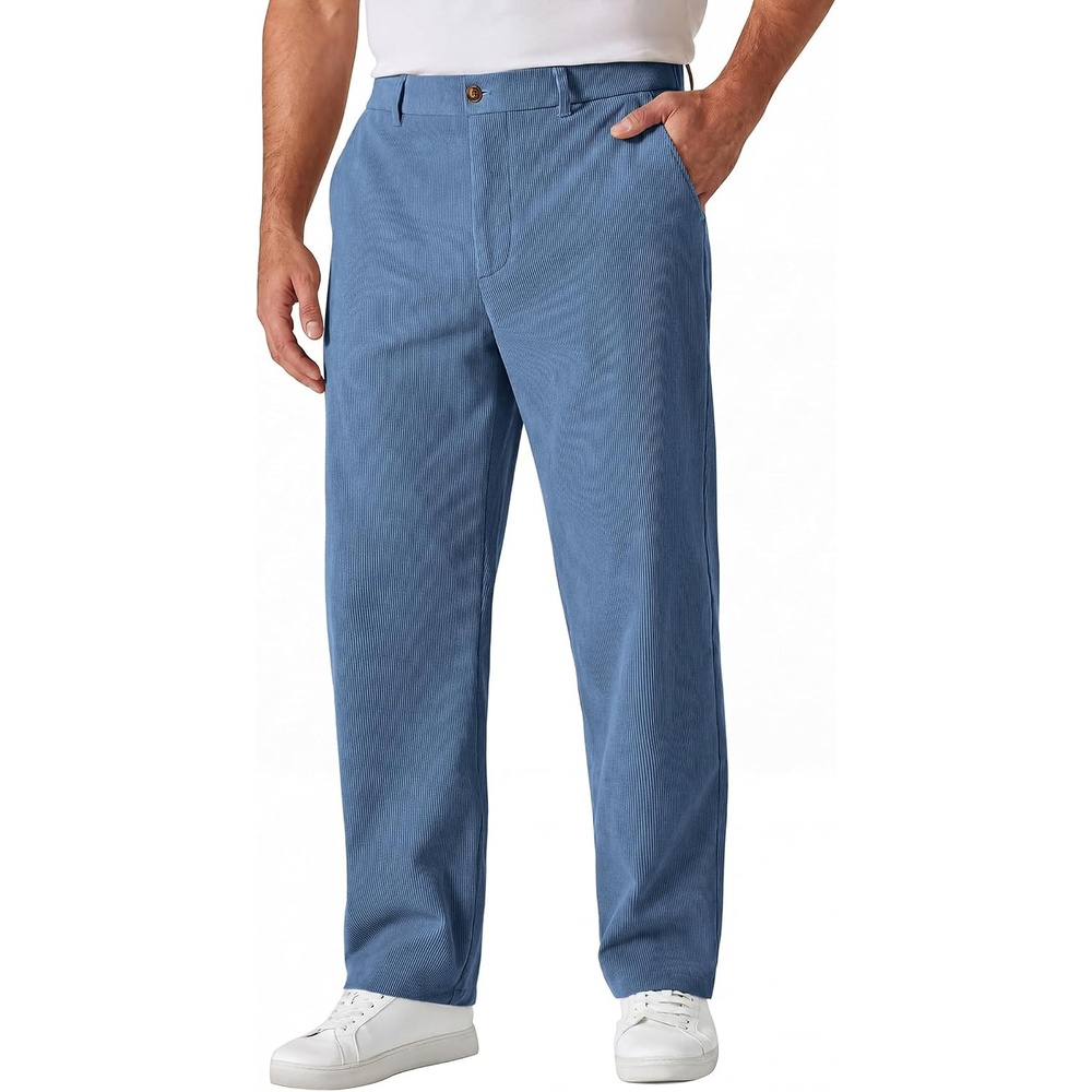 image:imageCOOFANDY Mens Corduroy Pant Straight Fit Flat Front Casual Dress Slacks Hybrid Waistand Soft Breathable Resistant to Pilling FineWale Corduroy Old Money Everyday Weekend Work WearBlue