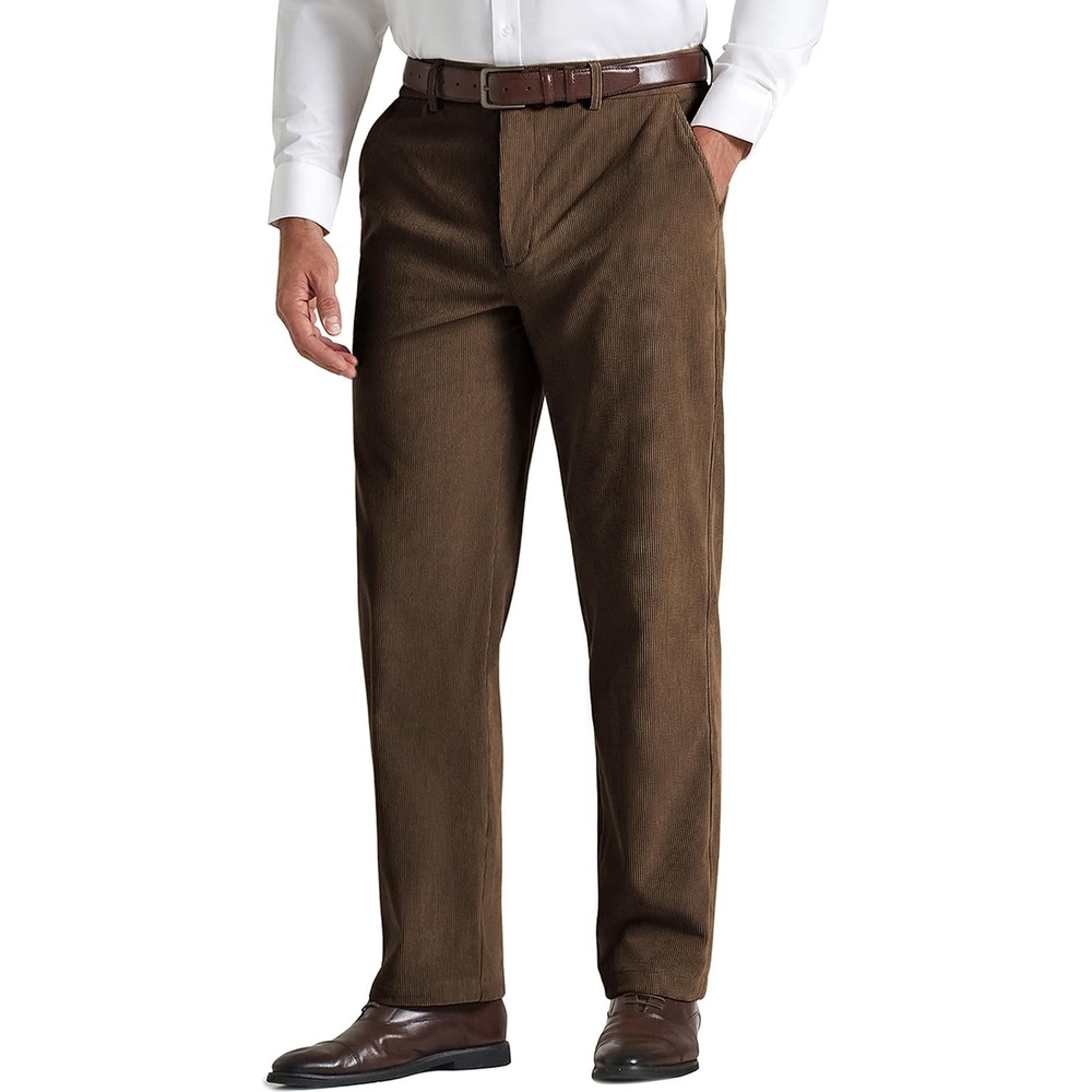 image:imageCOOFANDY Mens Corduroy Pant Straight Fit Flat Front Casual Dress Slacks Hybrid Waistand Soft Breathable Resistant to Pilling FineWale Corduroy Old Money Everyday Weekend Work WearDark Brown