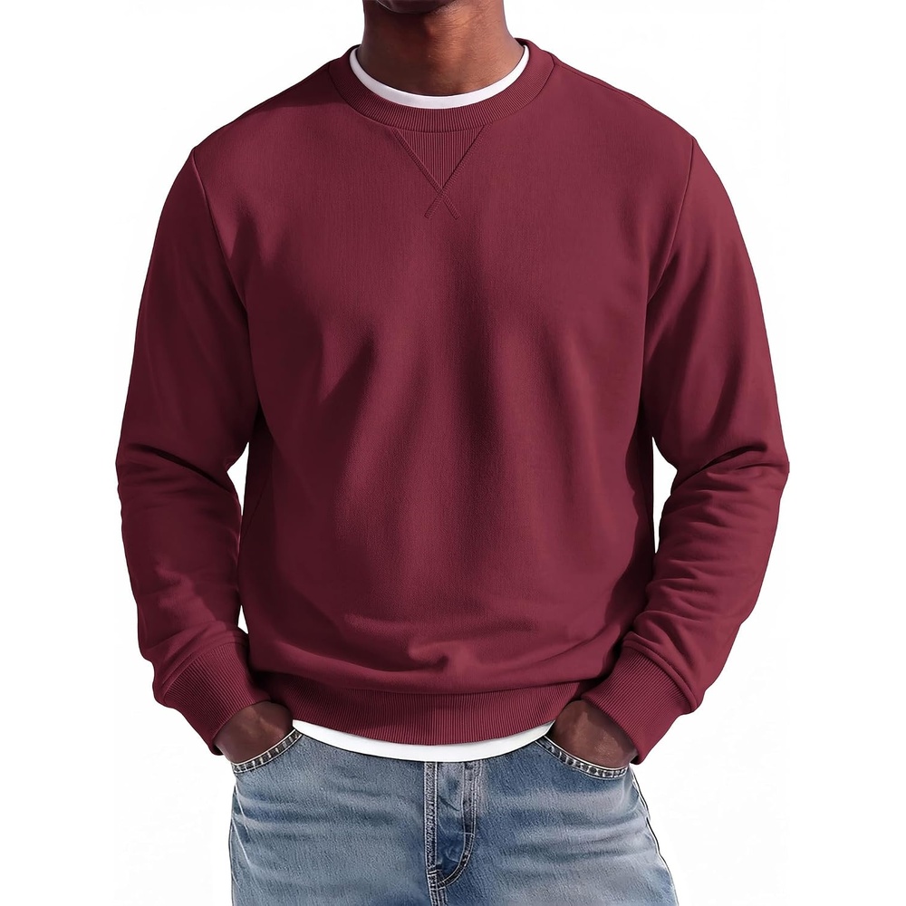 image:imageCOOFANDY Mens Crewneck Sweatshirt Lightweight Casual Fall Winter Pullovers Soft and Lightweight Solid Color Classic Fit Genderneutral Home and Outdoor Fall WinterWine Red