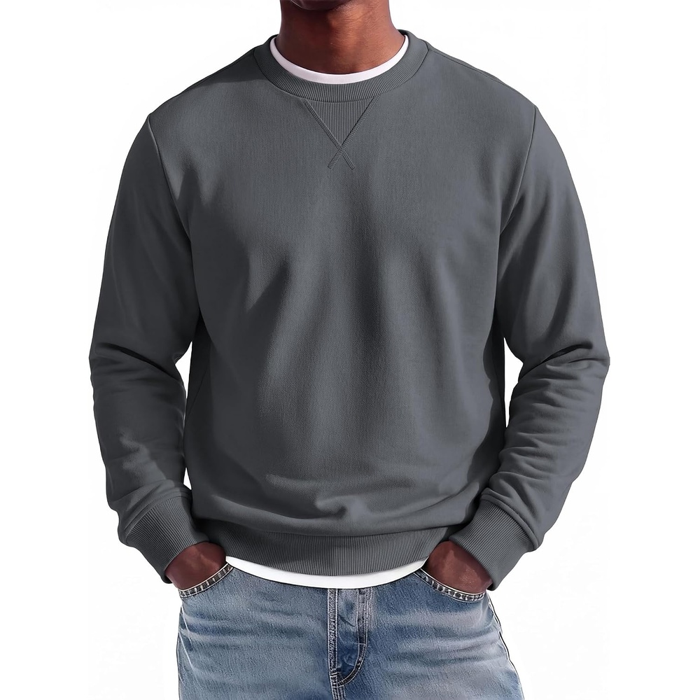 image:imageCOOFANDY Mens Crewneck Sweatshirt Lightweight Casual Fall Winter Pullovers Soft and Lightweight Solid Color Classic Fit Genderneutral Home and Outdoor Fall WinterDark Grey