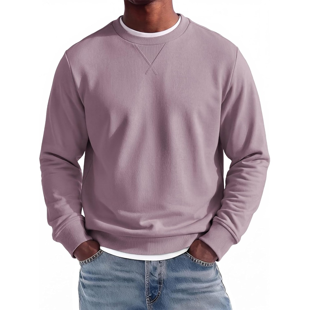 image:imageCOOFANDY Mens Crewneck Sweatshirt Lightweight Casual Fall Winter Pullovers Soft and Lightweight Solid Color Classic Fit Genderneutral Home and Outdoor Fall WinterMauve