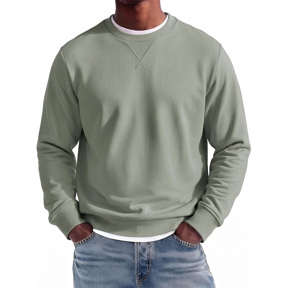 image:imageCOOFANDY Mens Crewneck Sweatshirt Lightweight Casual Fall Winter Pullovers Soft and Lightweight Solid Color Classic Fit Genderneutral Home and Outdoor Fall WinterStonewashed Green