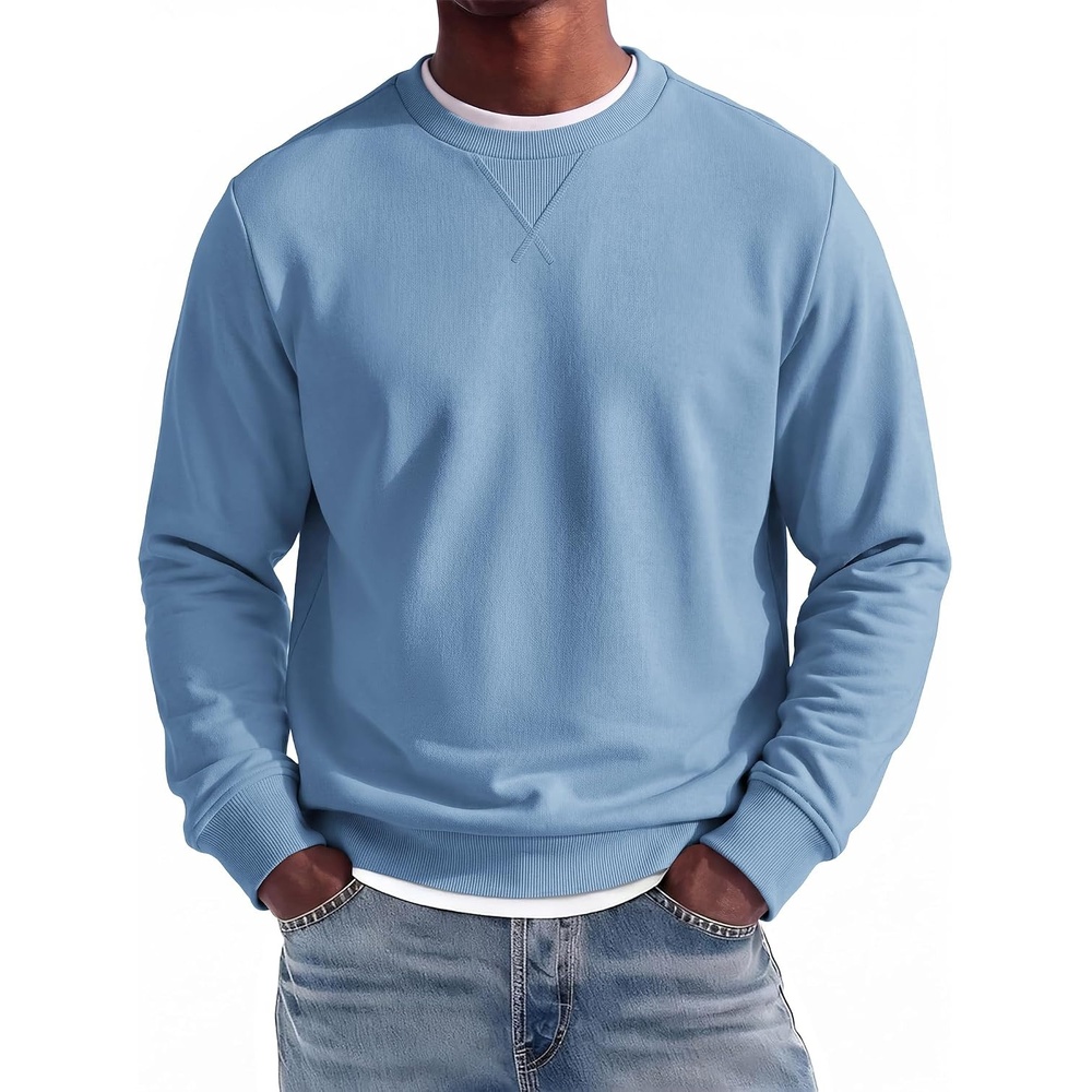 image:imageCOOFANDY Mens Crewneck Sweatshirt Lightweight Casual Fall Winter Pullovers Soft and Lightweight Solid Color Classic Fit Genderneutral Home and Outdoor Fall WinterLight Blue