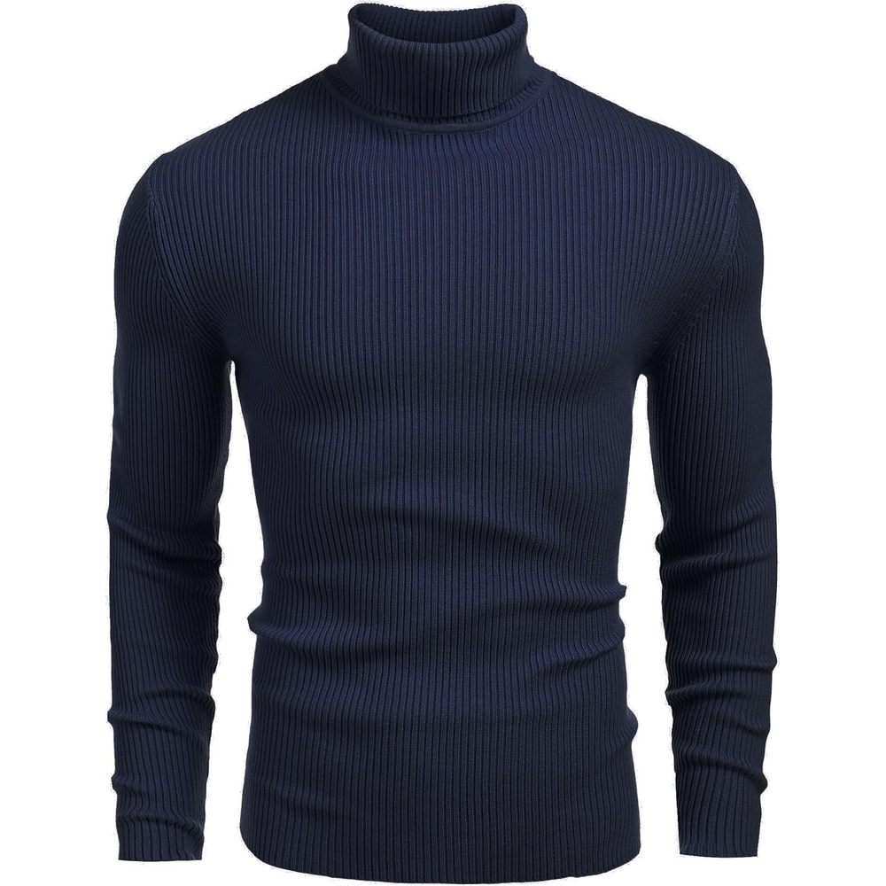 image:imageCOOFANDY Mens Ribbed Slim Fit Knitted Pullover Casual Turtleneck Sweater Premium antishrink knit turtleneck Soft warm amp stretchyperfect for casual work or outdoor wear in fallwinterSapphire